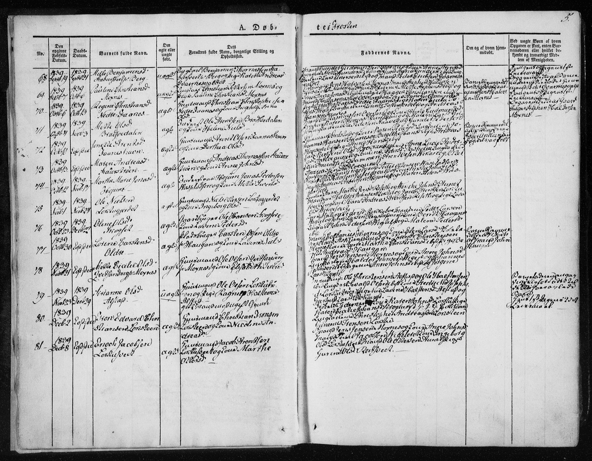 Ministerialprotokoller, klokkerbøker og fødselsregistre - Nord-Trøndelag, SAT/A-1458/713/L0115: Parish register (official) no. 713A06, 1838-1851, p. 5