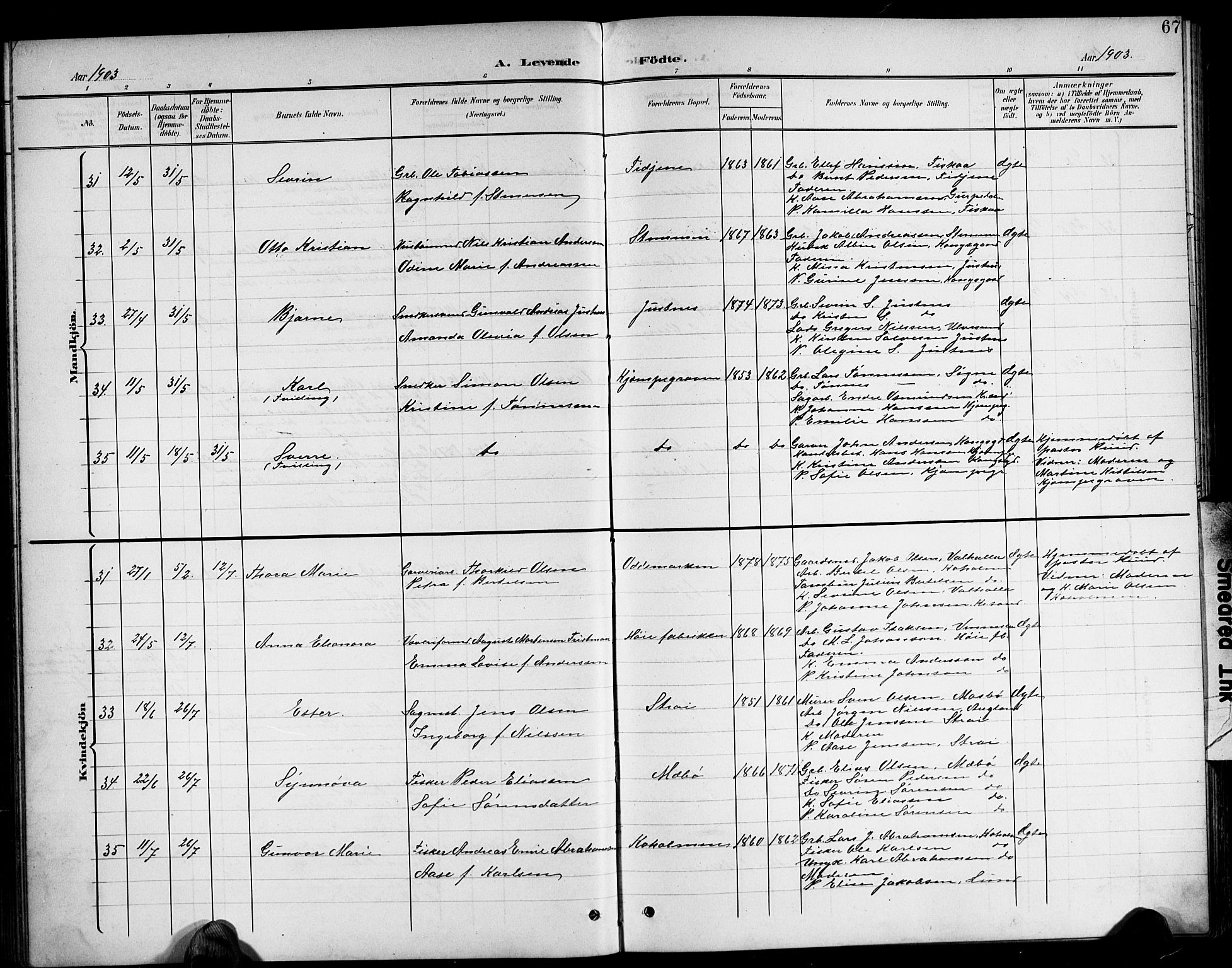 Oddernes sokneprestkontor, AV/SAK-1111-0033/F/Fb/Fba/L0009: Parish register (copy) no. B 9, 1899-1923, p. 67