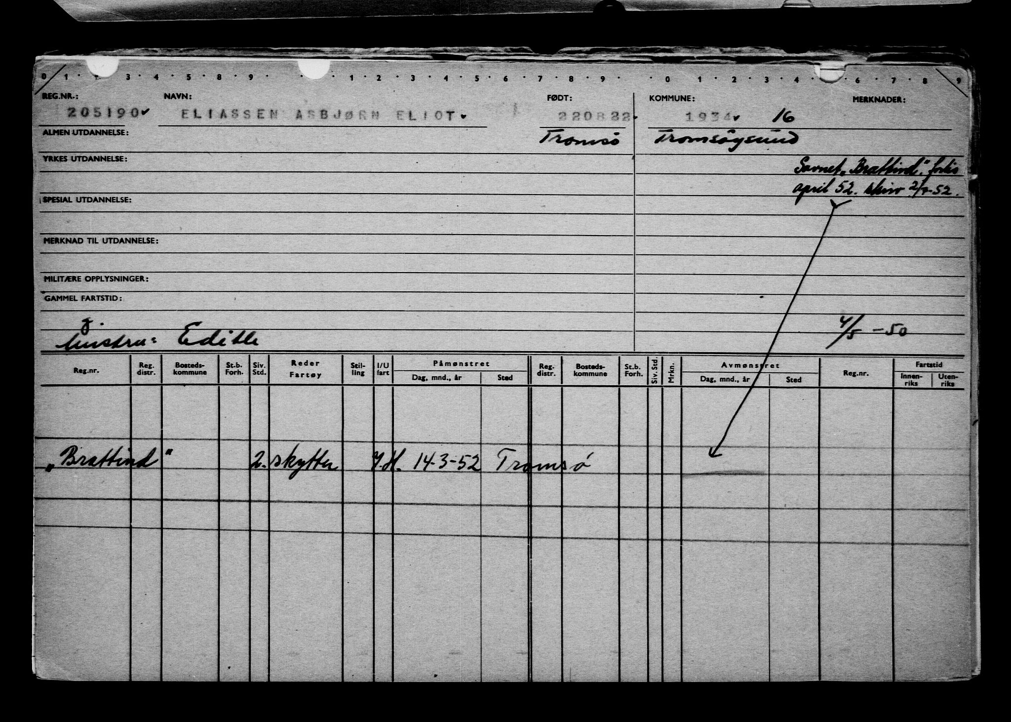 Direktoratet for sjømenn, RA/S-3545/G/Gb/L0210: Hovedkort, 1922, p. 23