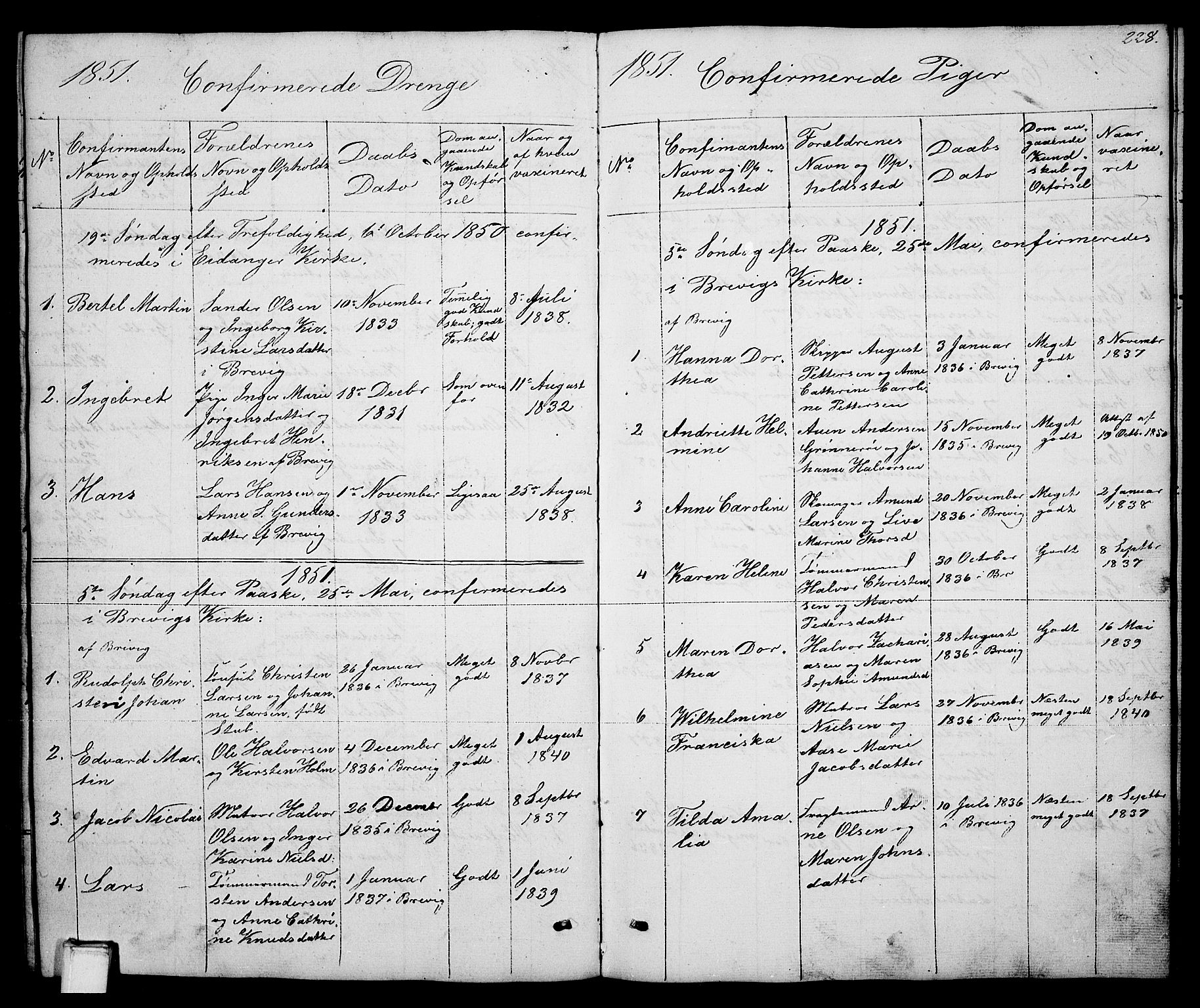 Brevik kirkebøker, SAKO/A-255/G/Ga/L0002: Parish register (copy) no. 2, 1846-1865, p. 228