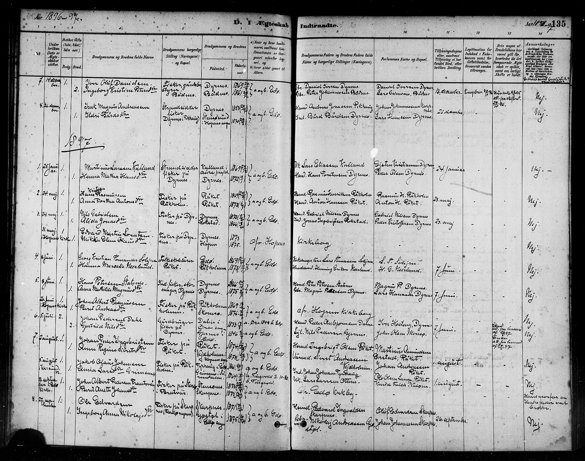 Ministerialprotokoller, klokkerbøker og fødselsregistre - Møre og Romsdal, AV/SAT-A-1454/582/L0947: Parish register (official) no. 582A01, 1880-1900, p. 135