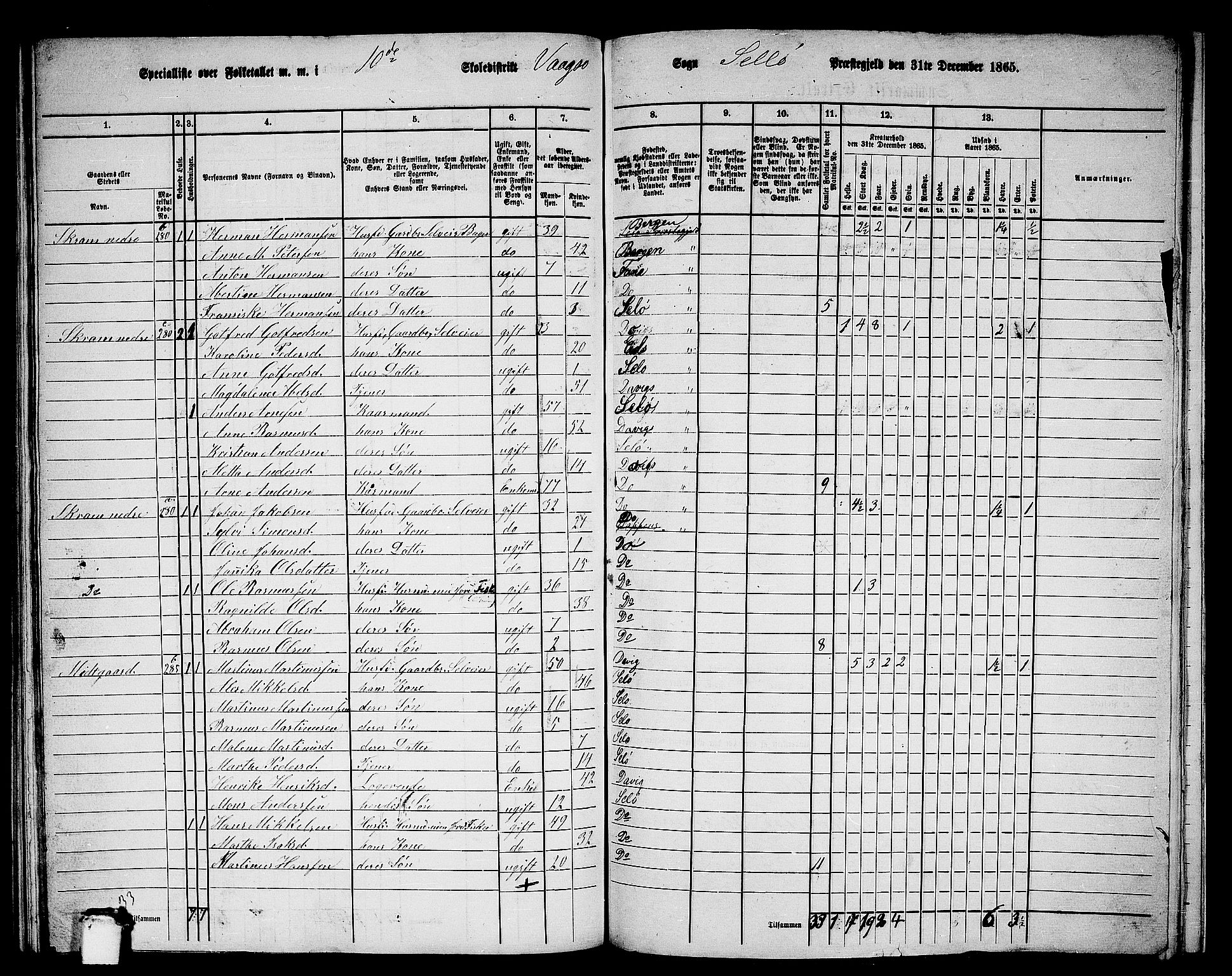 RA, 1865 census for Selje, 1865, p. 161