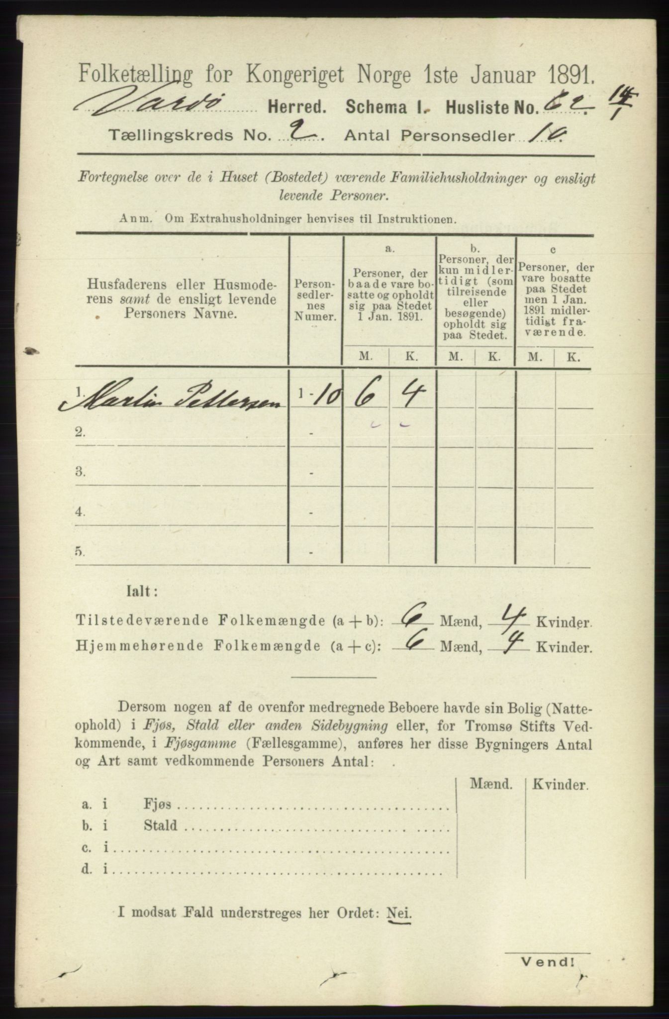 RA, 1891 census for 2028 Vardø, 1891, p. 285
