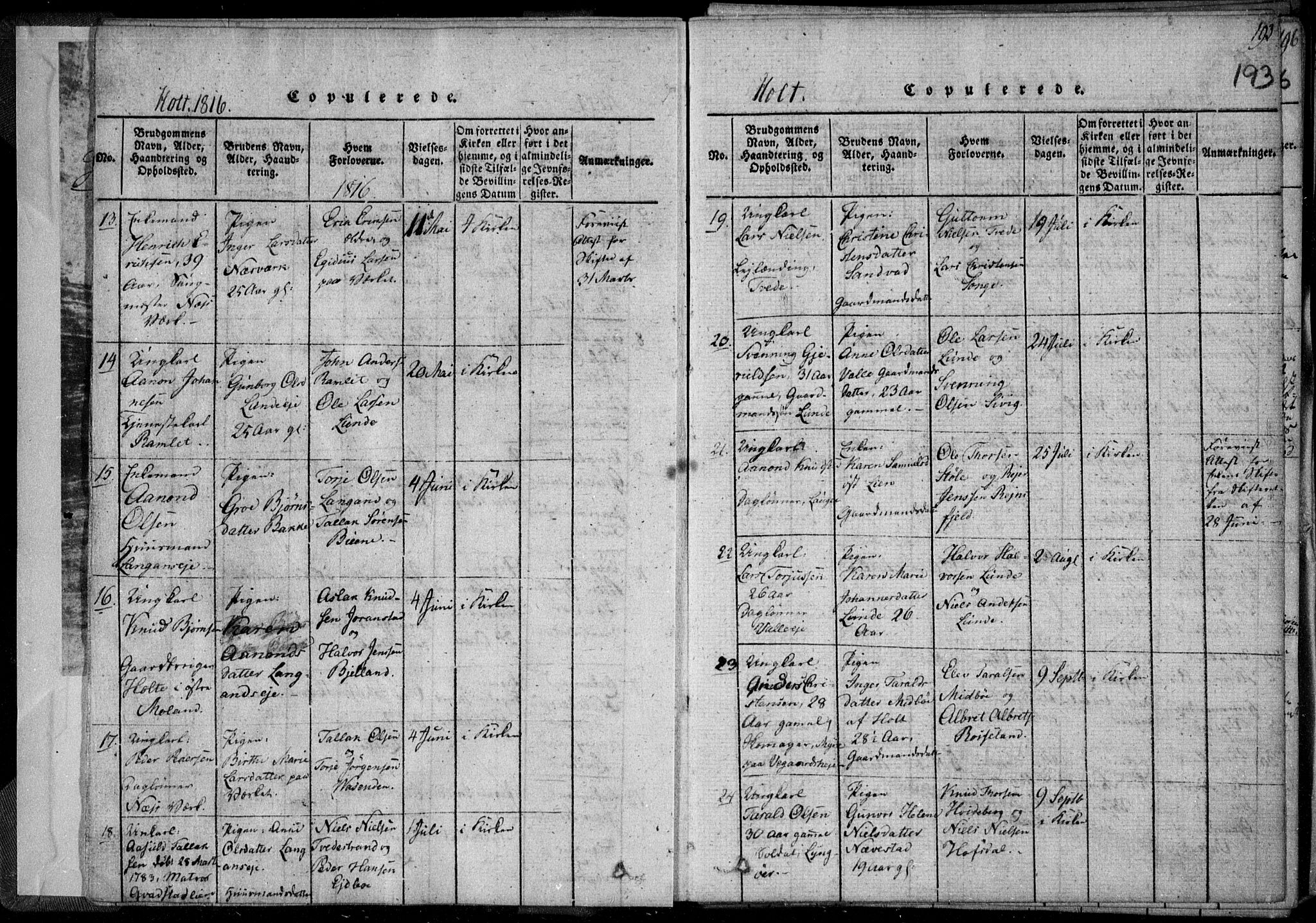 Holt sokneprestkontor, AV/SAK-1111-0021/F/Fa/L0005: Parish register (official) no. A 5, 1813-1821, p. 193