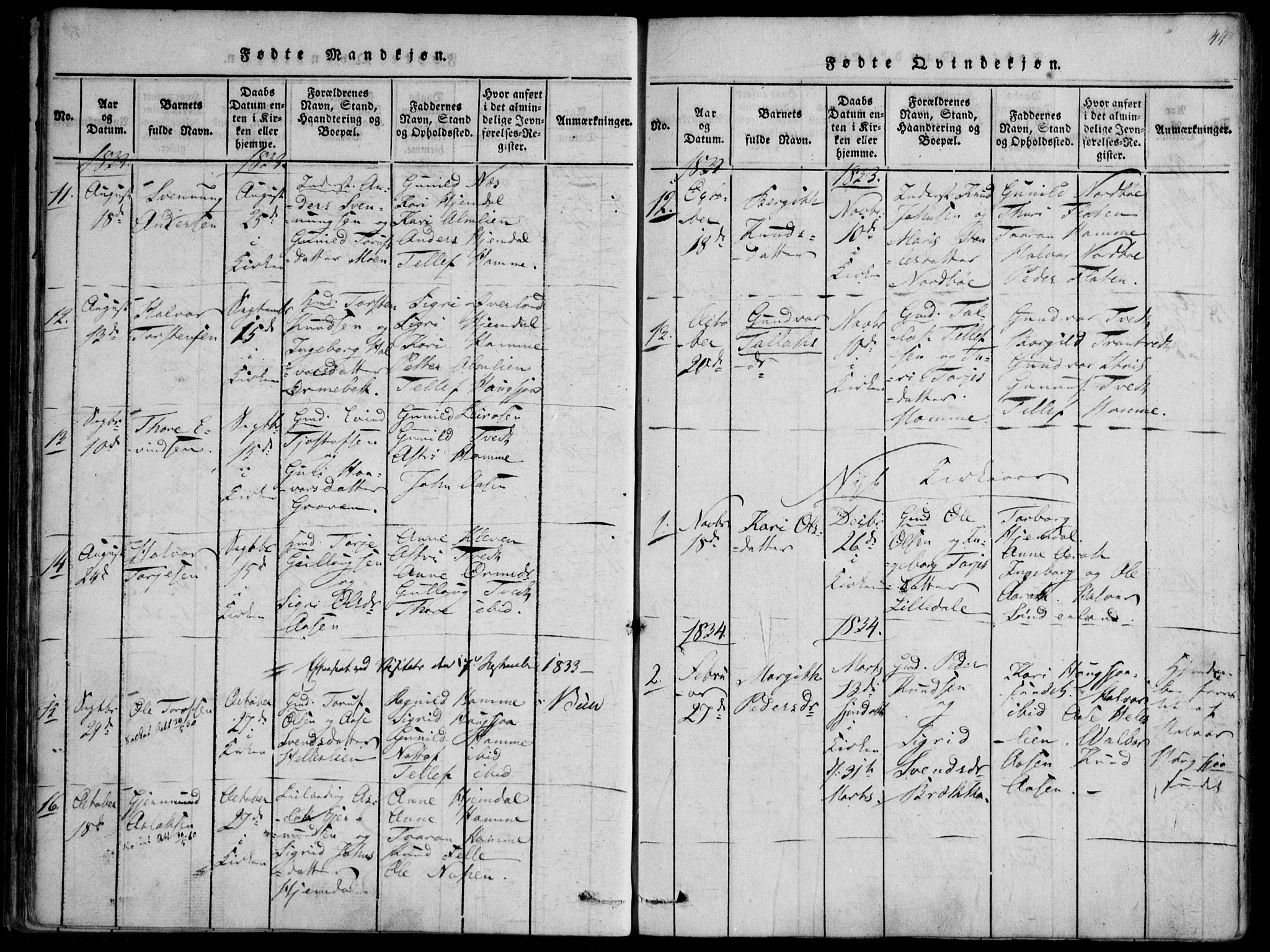 Nissedal kirkebøker, SAKO/A-288/F/Fb/L0001: Parish register (official) no. II 1, 1814-1845, p. 44
