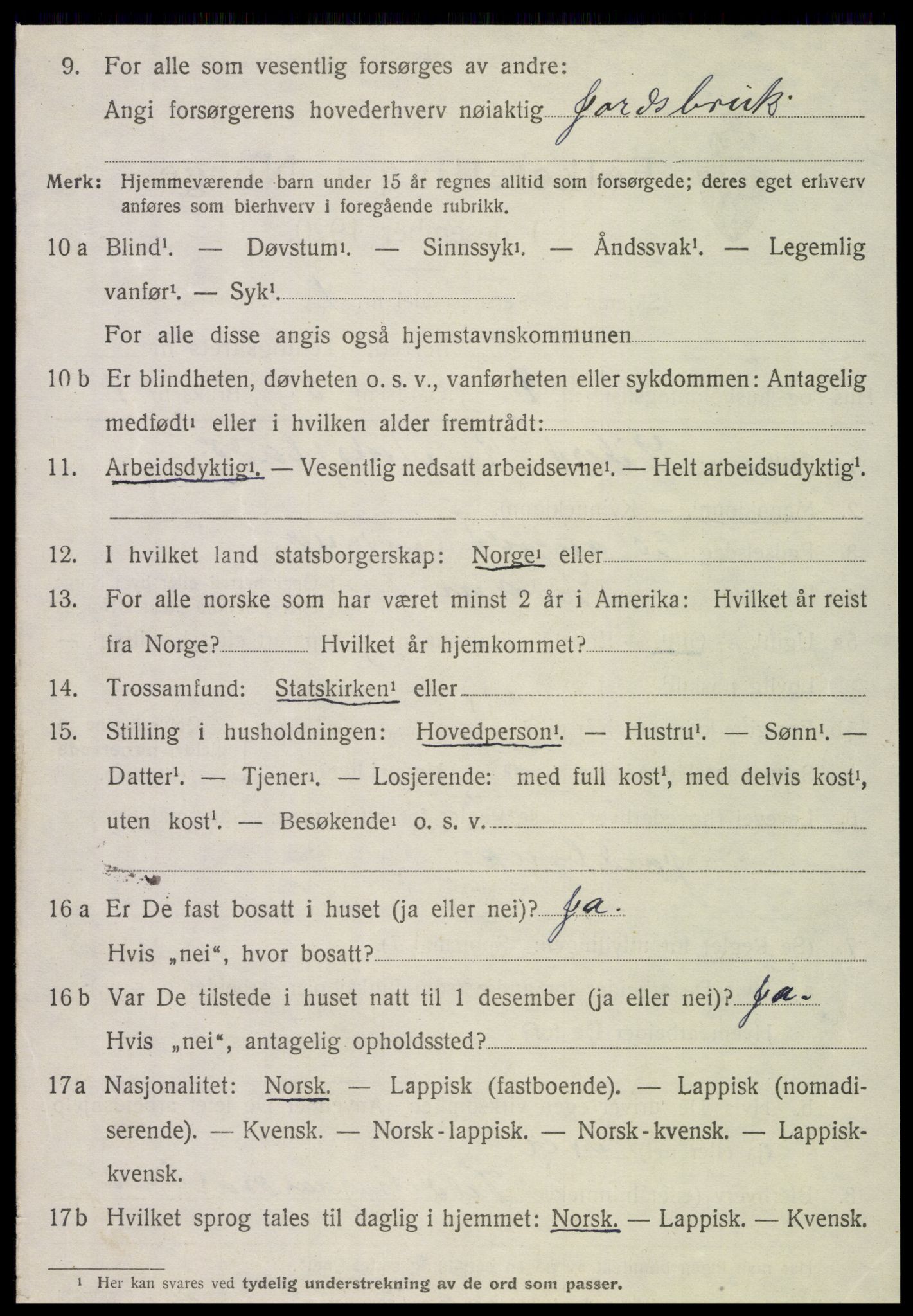 SAT, 1920 census for Kvam, 1920, p. 2516