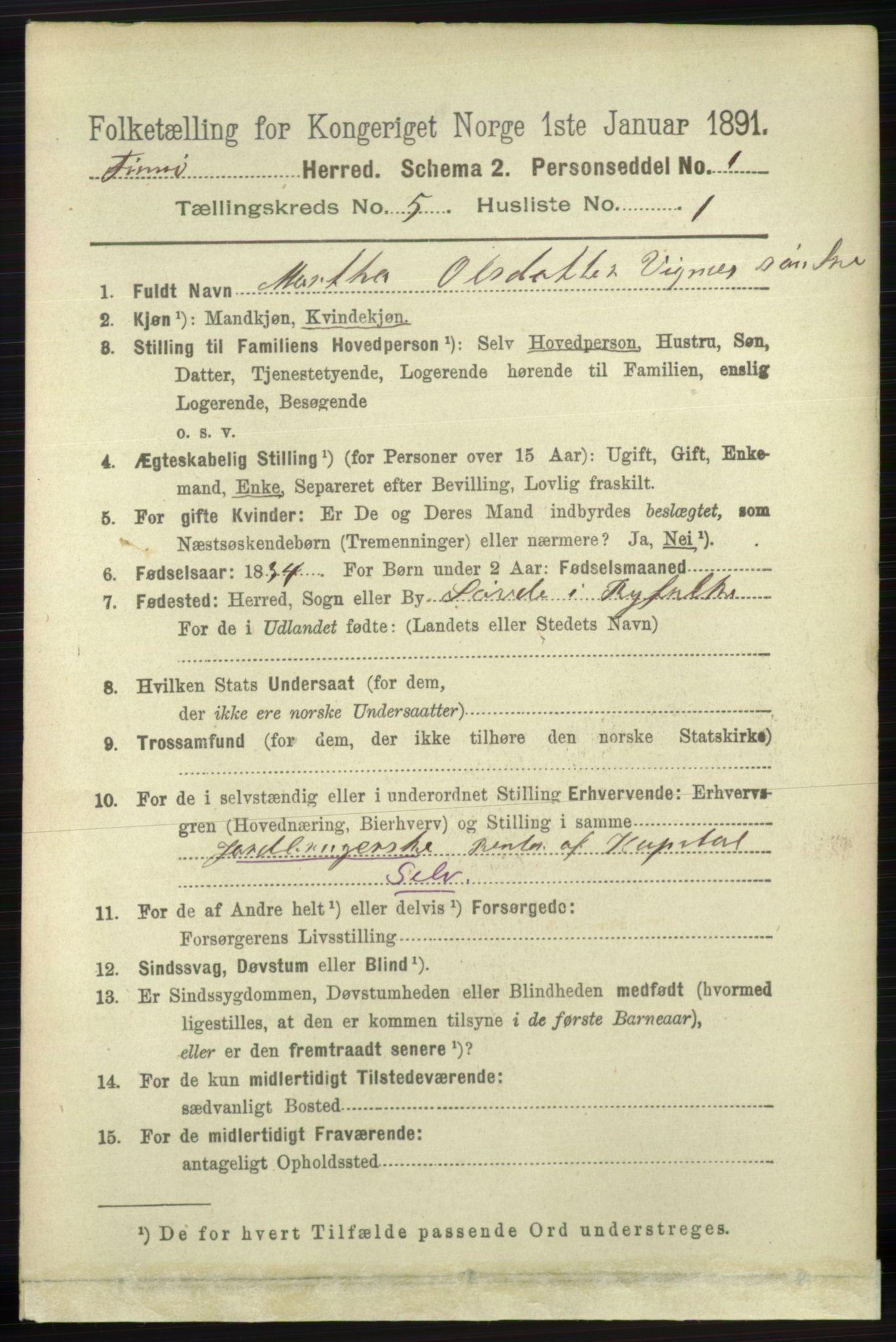 RA, 1891 census for 1141 Finnøy, 1891, p. 1111