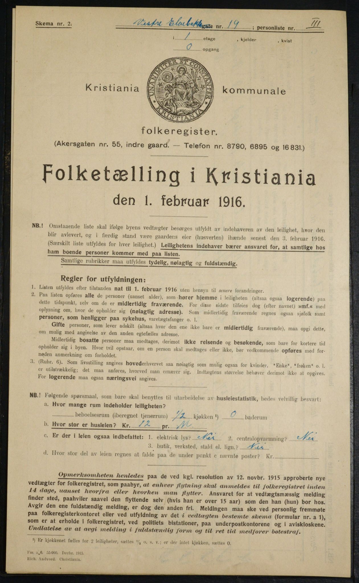 OBA, Municipal Census 1916 for Kristiania, 1916, p. 126289