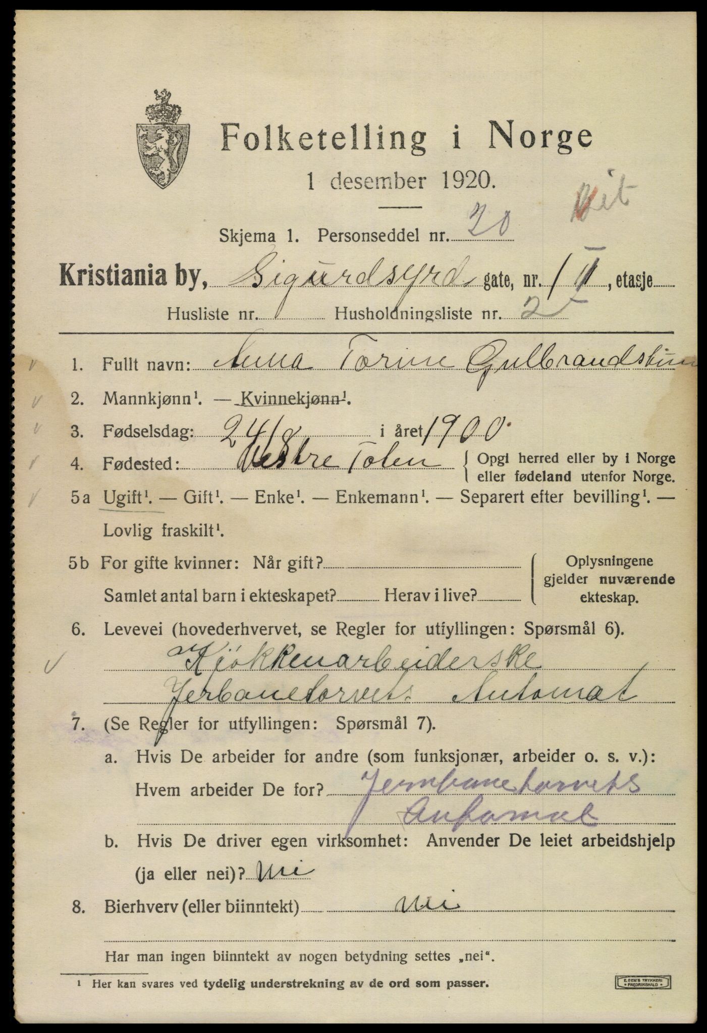 SAO, 1920 census for Kristiania, 1920, p. 510059