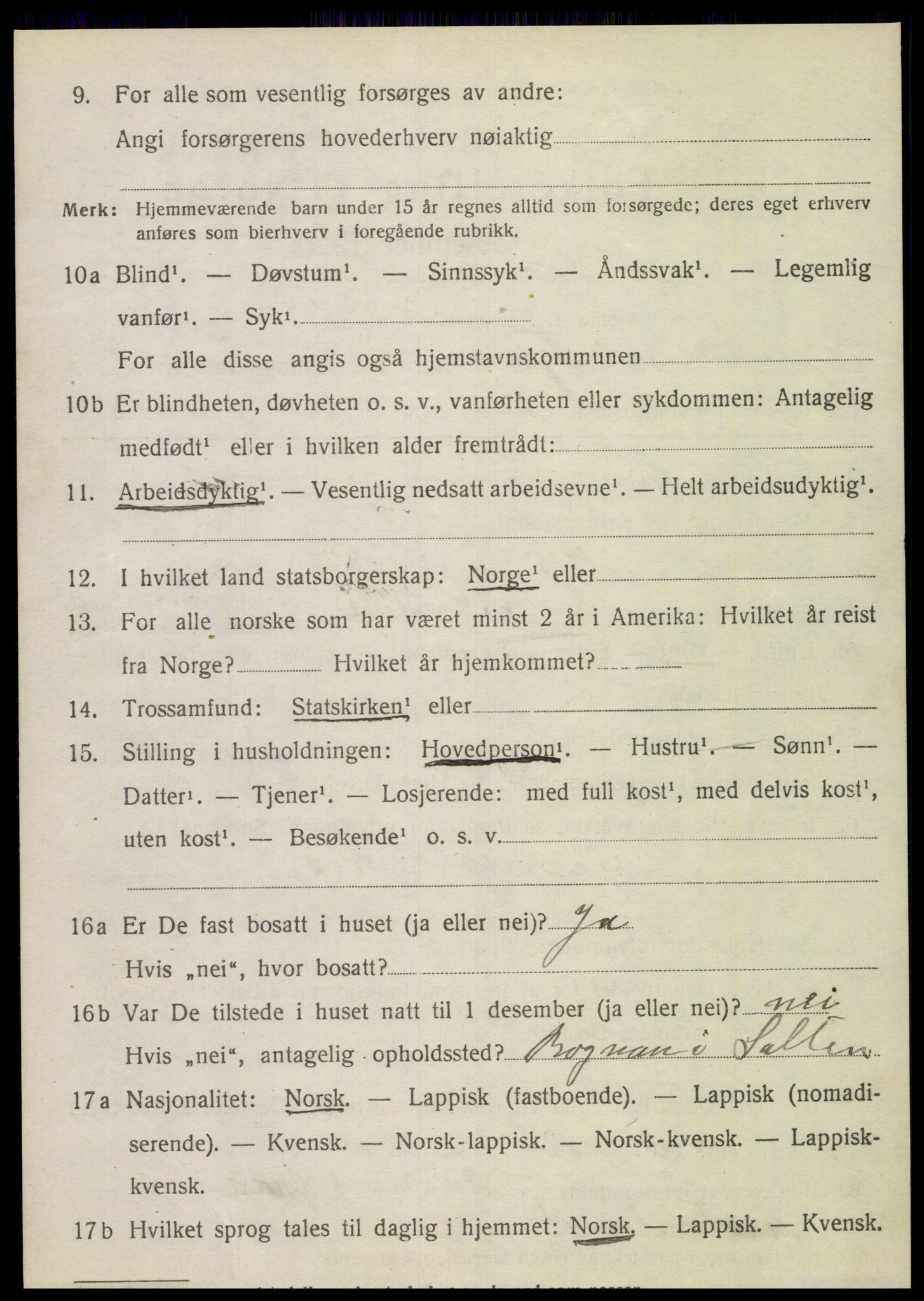 SAT, 1920 census for Tjøtta, 1920, p. 1212