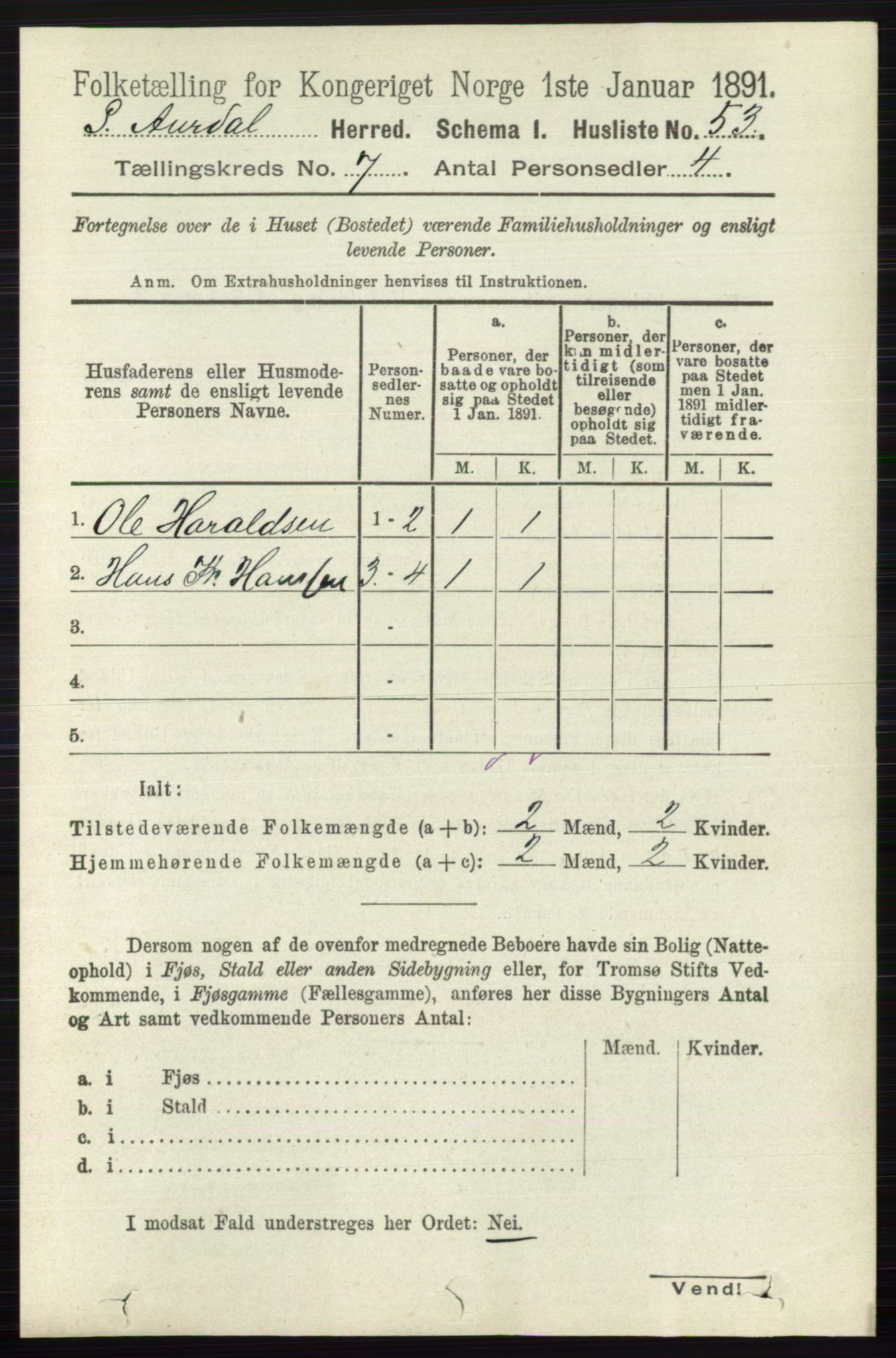 RA, 1891 census for 0540 Sør-Aurdal, 1891, p. 4390