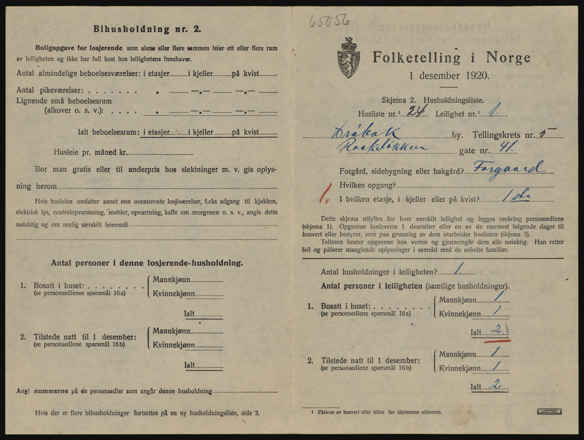 SAO, 1920 census for Drøbak, 1920, p. 1483