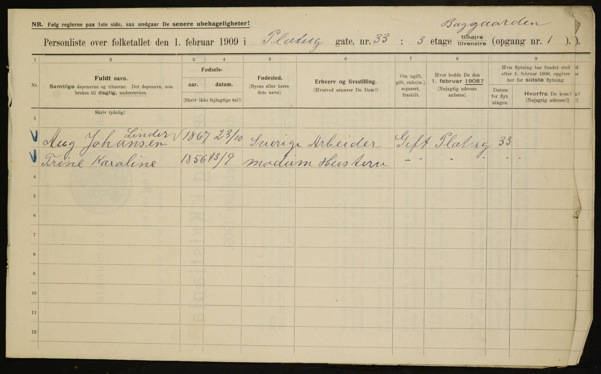 OBA, Municipal Census 1909 for Kristiania, 1909, p. 73219