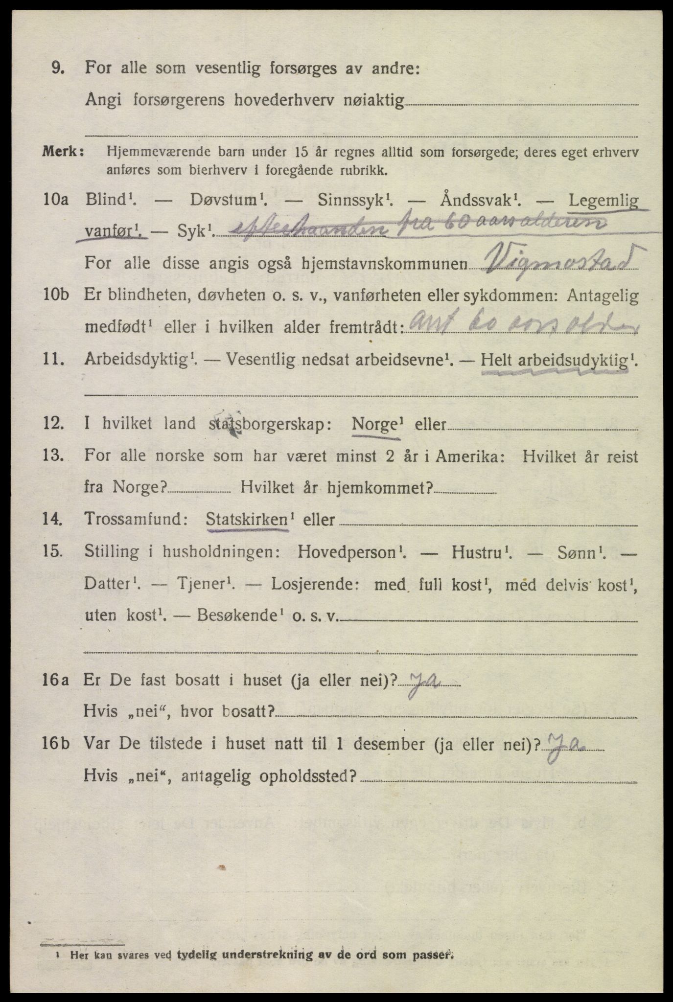 SAK, 1920 census for Vigmostad, 1920, p. 1894