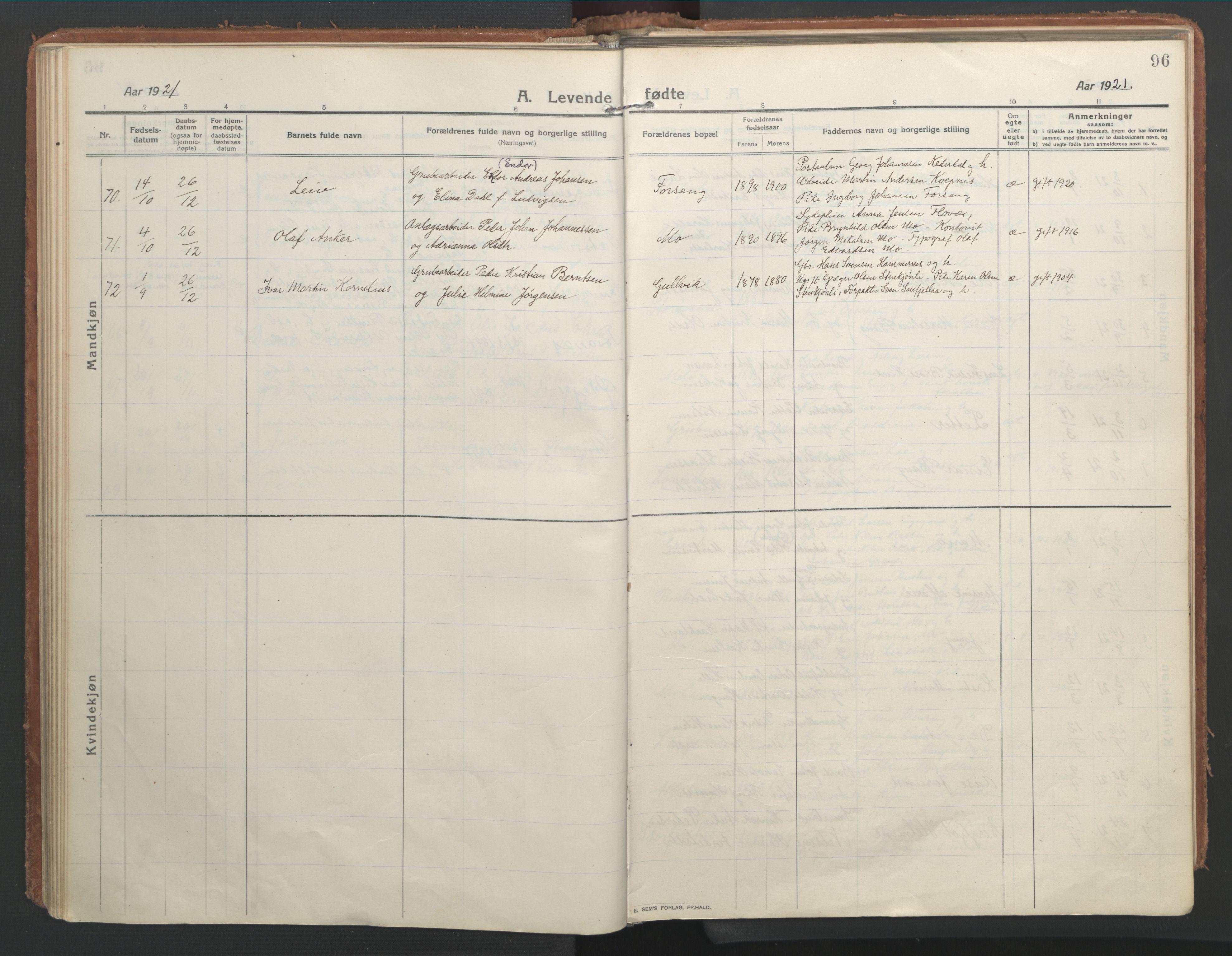 Ministerialprotokoller, klokkerbøker og fødselsregistre - Nordland, SAT/A-1459/827/L0404: Parish register (official) no. 827A16, 1912-1925, p. 96