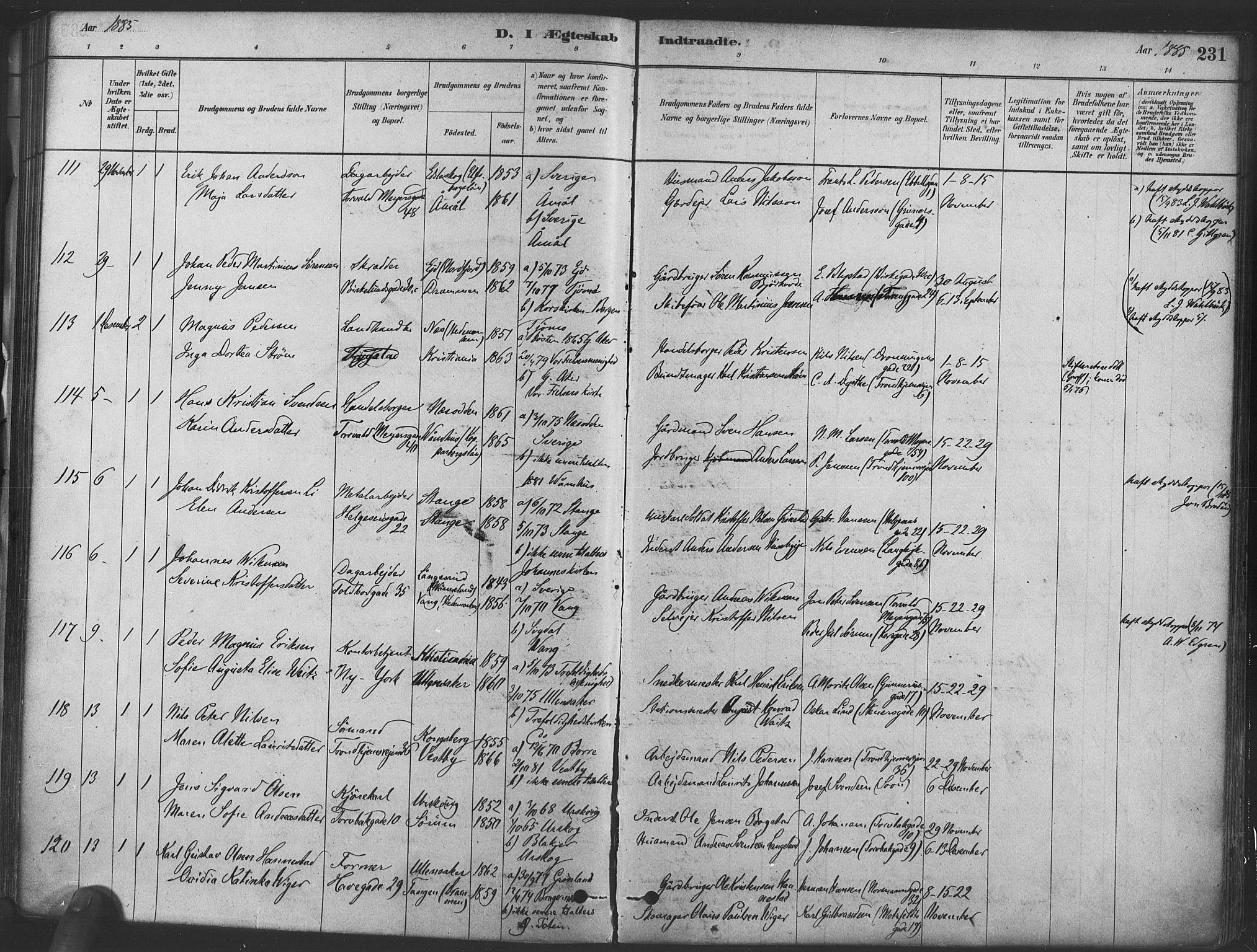 Paulus prestekontor Kirkebøker, AV/SAO-A-10871/F/Fa/L0004: Parish register (official) no. 4, 1879-1891, p. 231