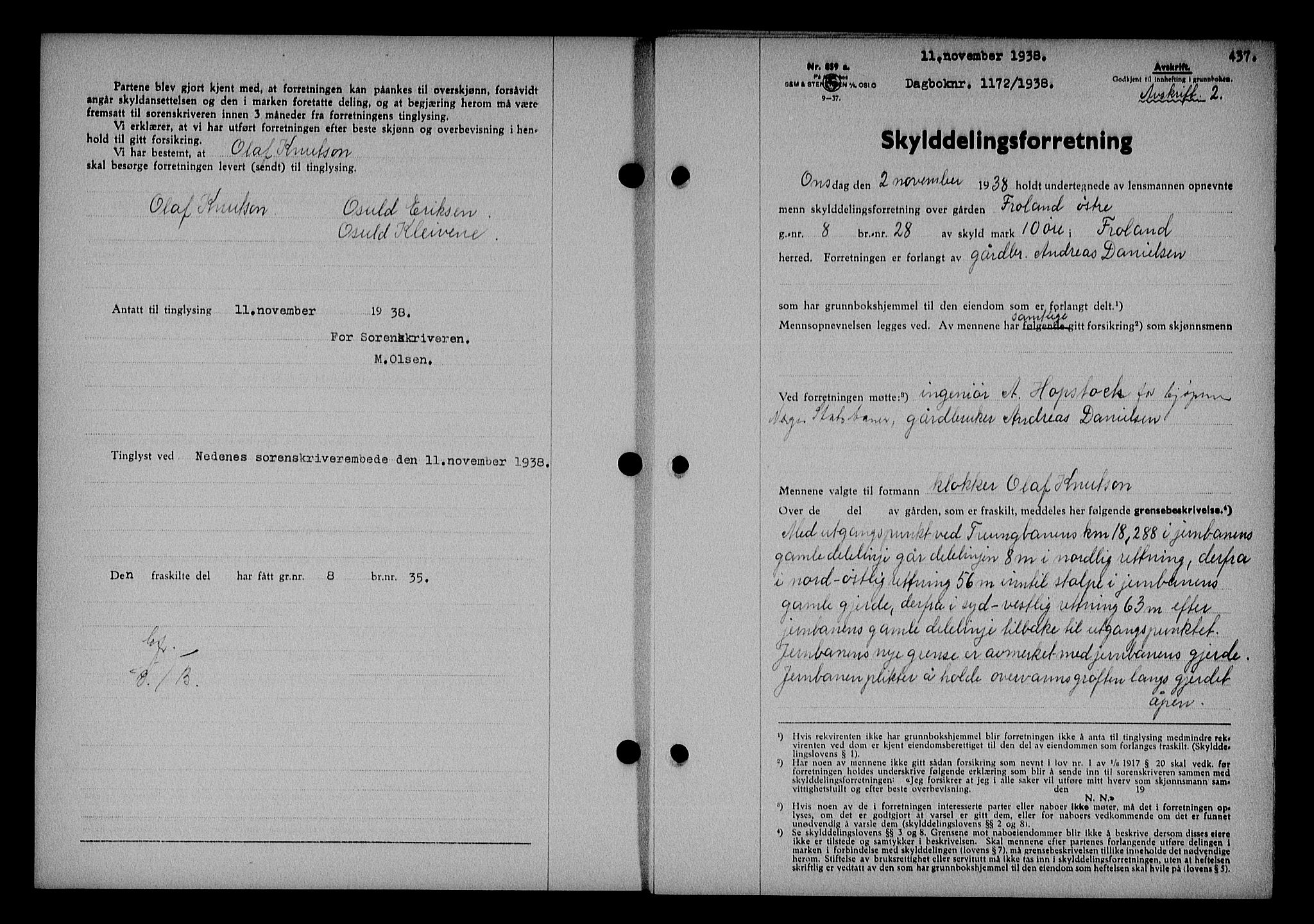 Nedenes sorenskriveri, SAK/1221-0006/G/Gb/Gba/L0045: Mortgage book no. 41, 1938-1938, Diary no: : 1172/1938