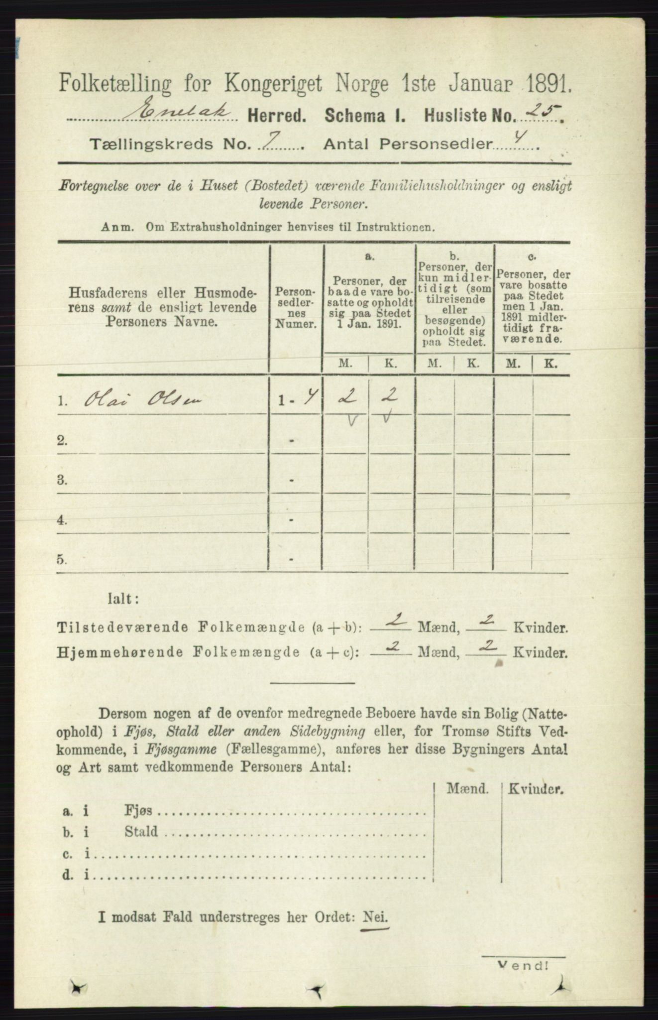 RA, 1891 census for 0229 Enebakk, 1891, p. 3511