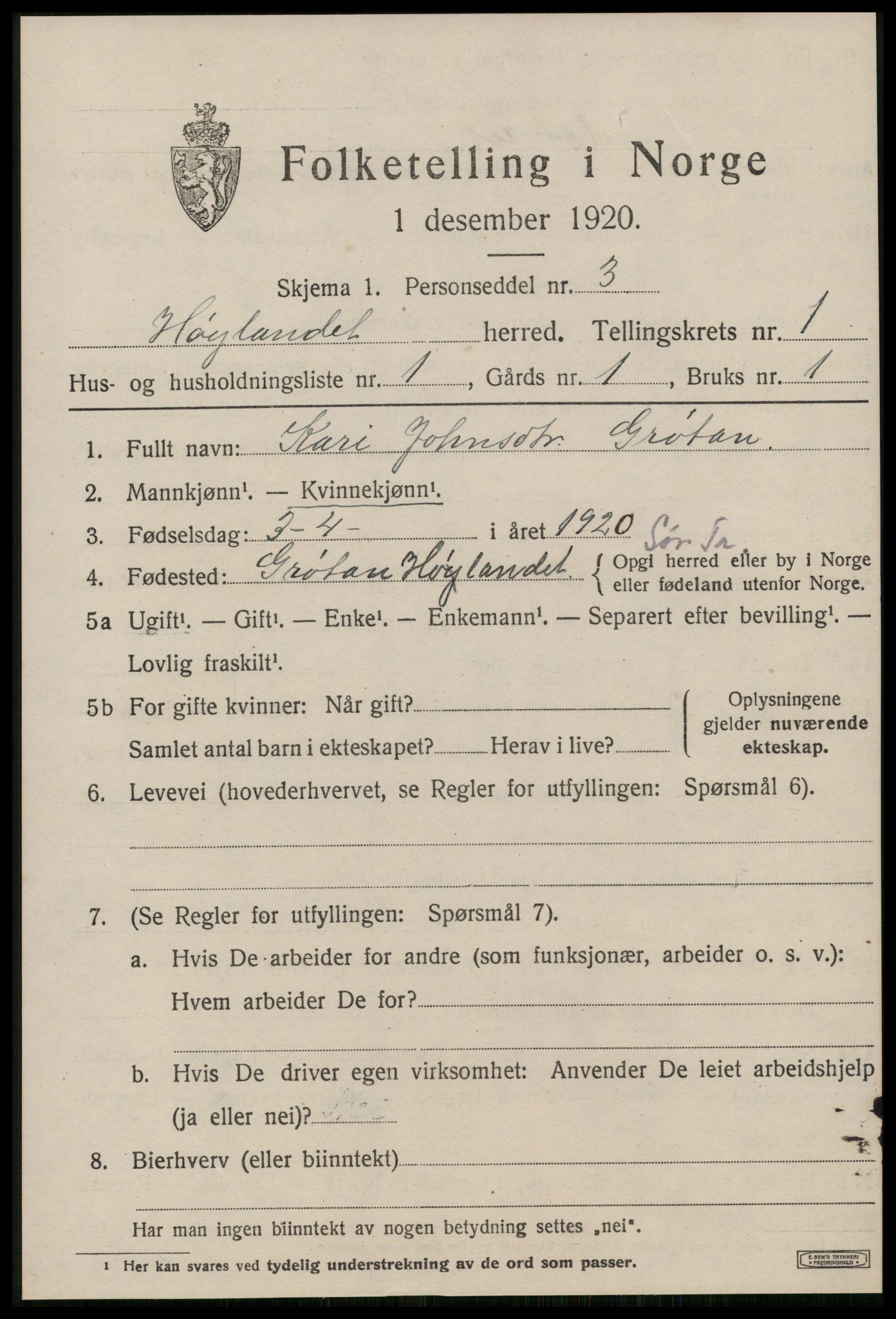 SAT, 1920 census for Hølonda, 1920, p. 407