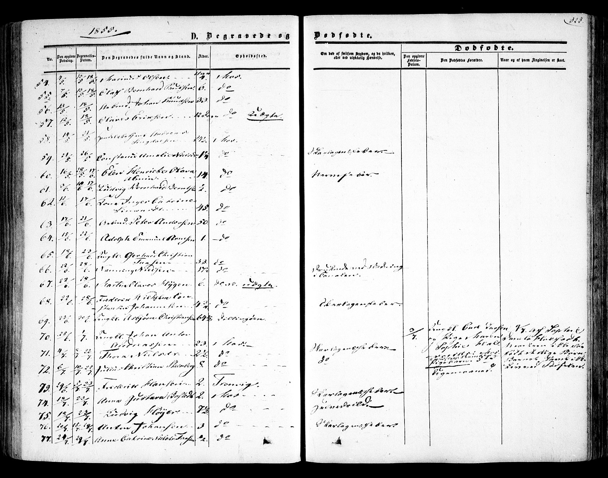 Moss prestekontor Kirkebøker, AV/SAO-A-2003/F/Fa/L0008: Parish register (official) no. I 8, 1852-1869, p. 323