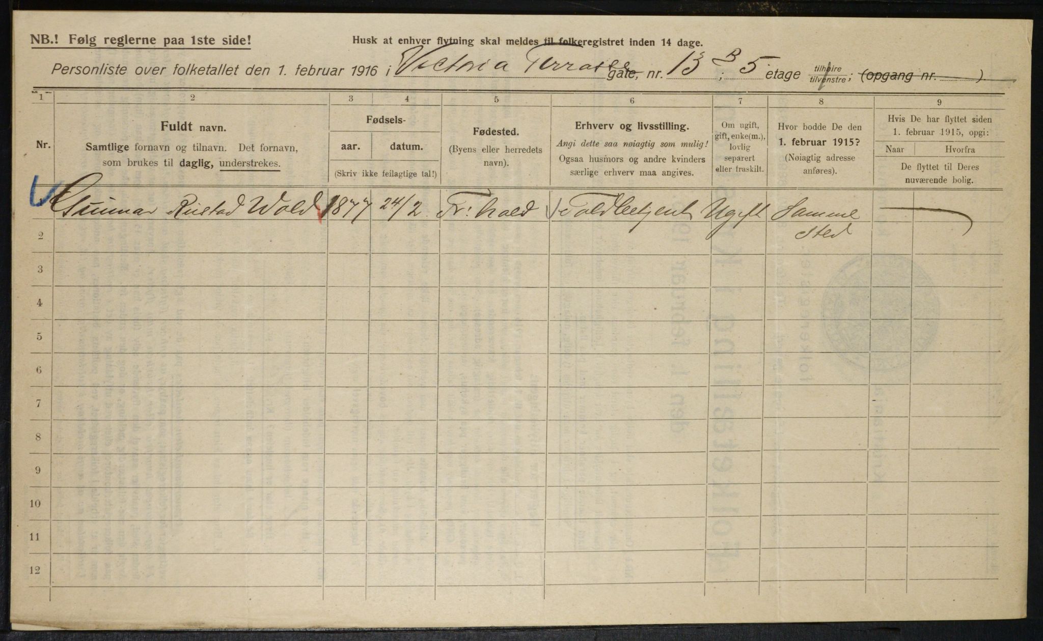 OBA, Municipal Census 1916 for Kristiania, 1916, p. 127249