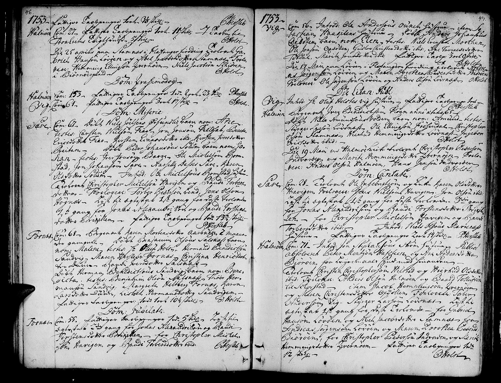Ministerialprotokoller, klokkerbøker og fødselsregistre - Nord-Trøndelag, SAT/A-1458/773/L0607: Parish register (official) no. 773A01, 1751-1783, p. 46-47