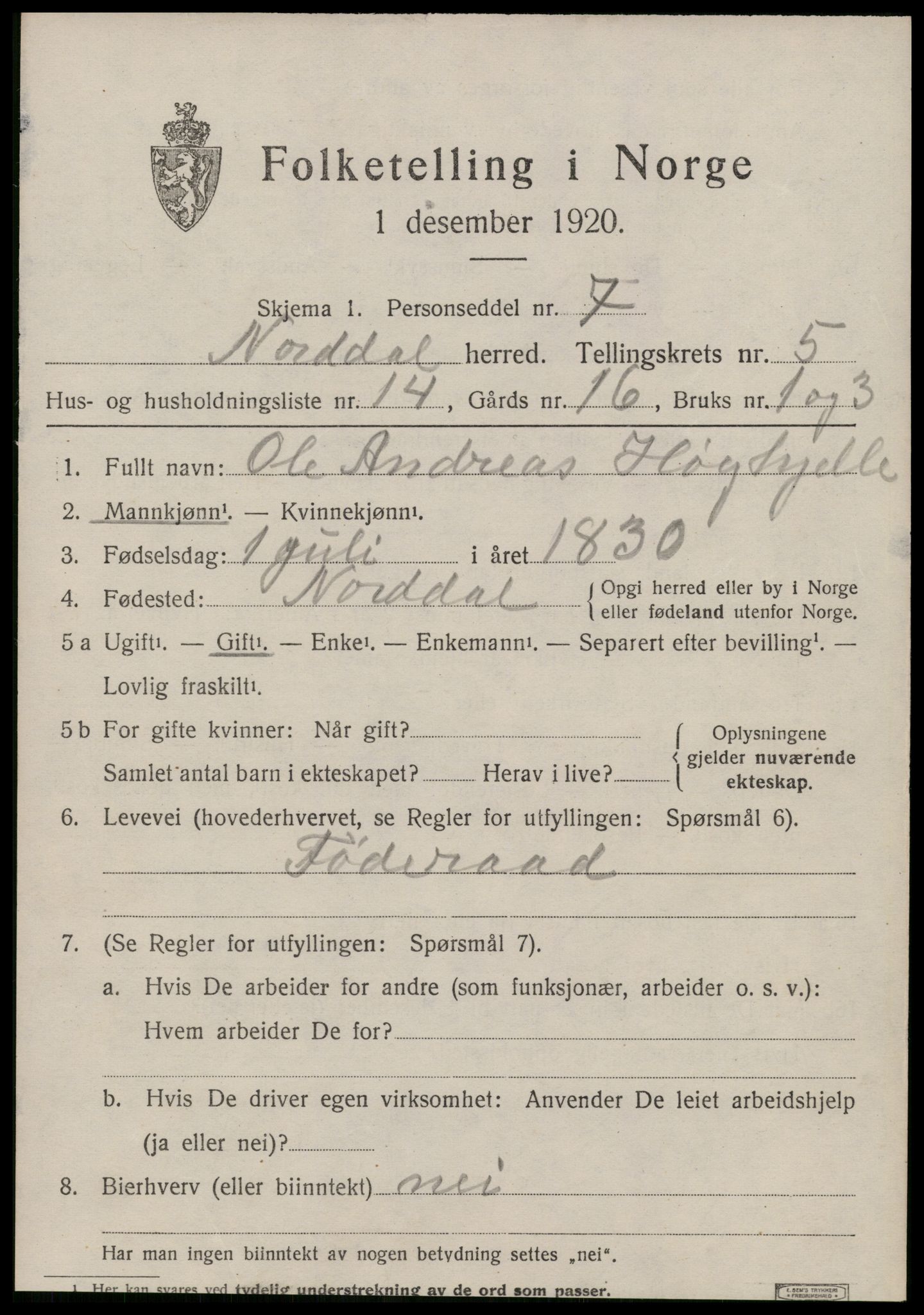 SAT, 1920 census for Norddal, 1920, p. 2981