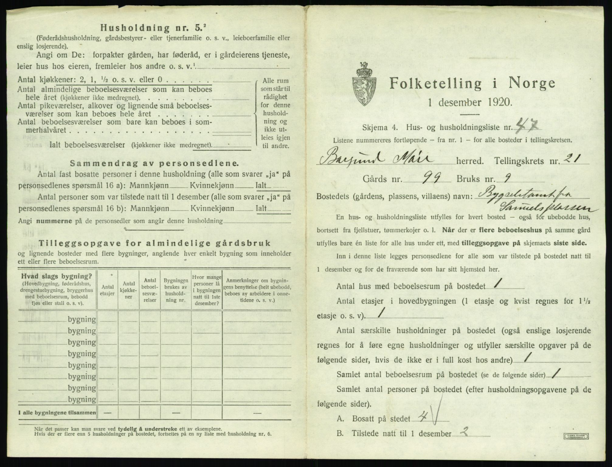 SAT, 1920 census for Borgund, 1920, p. 1802