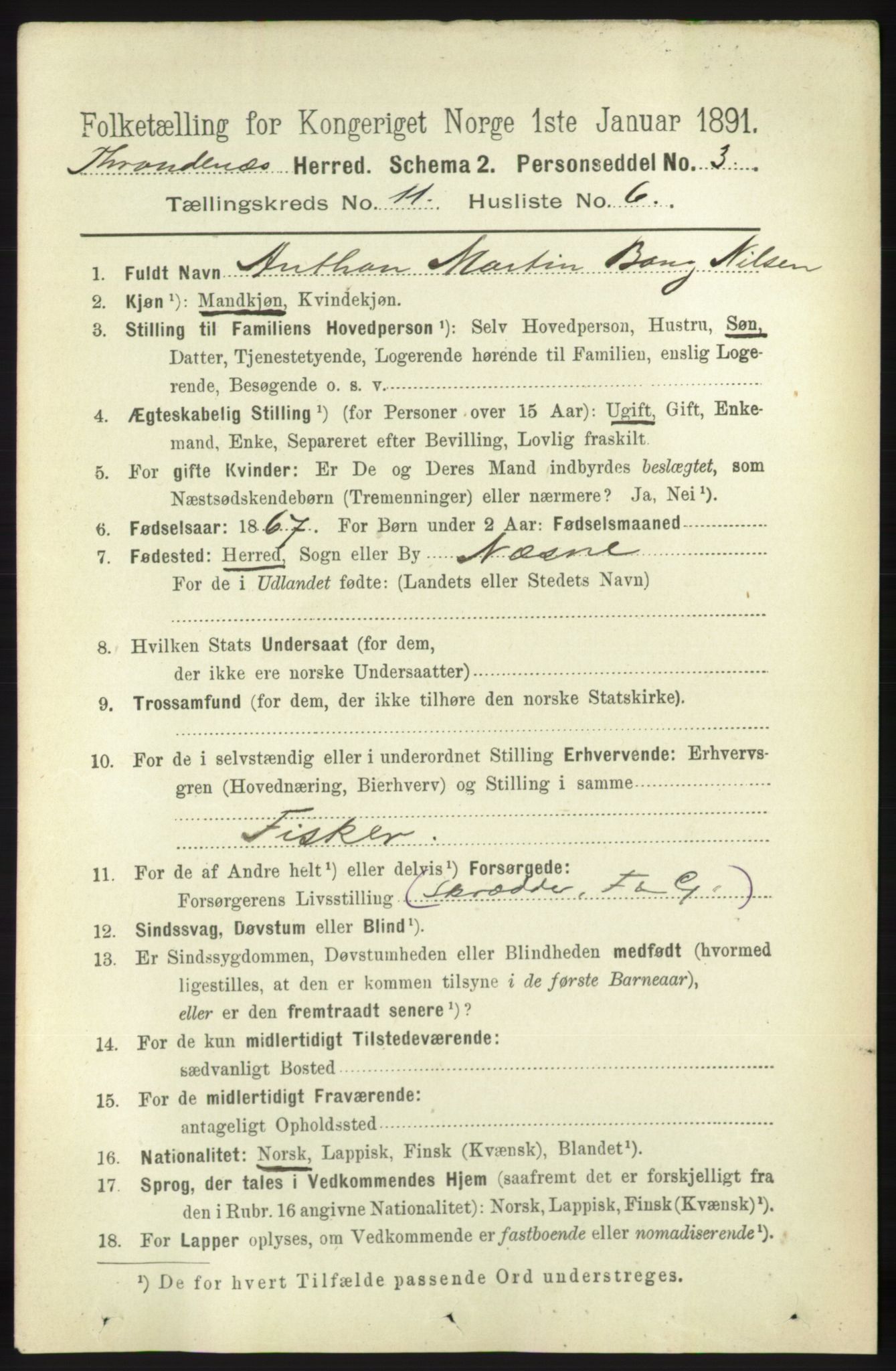 RA, 1891 census for 1914 Trondenes, 1891, p. 8037