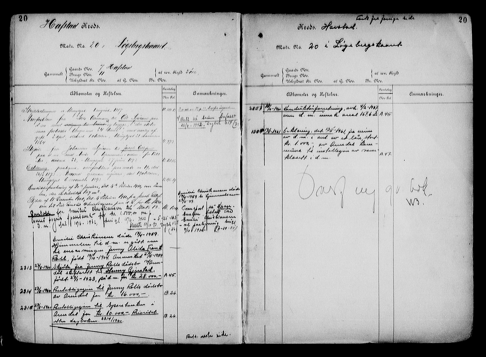 Arendal byfogd, AV/SAK-1222-0001/G/Ga/L0015: Mortgage register no. 13, 1860-1960, p. 20