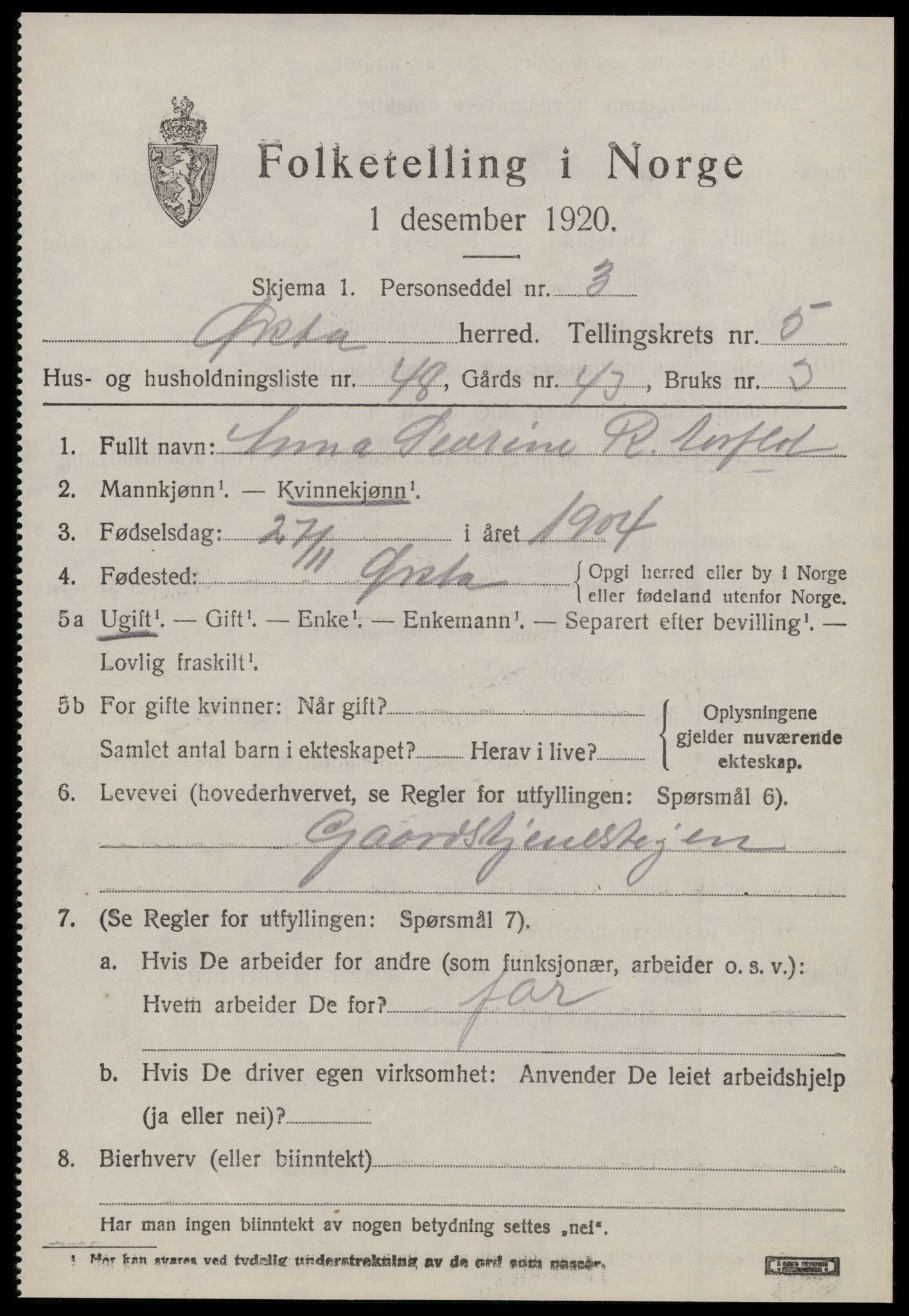 SAT, 1920 census for Ørsta, 1920, p. 4778