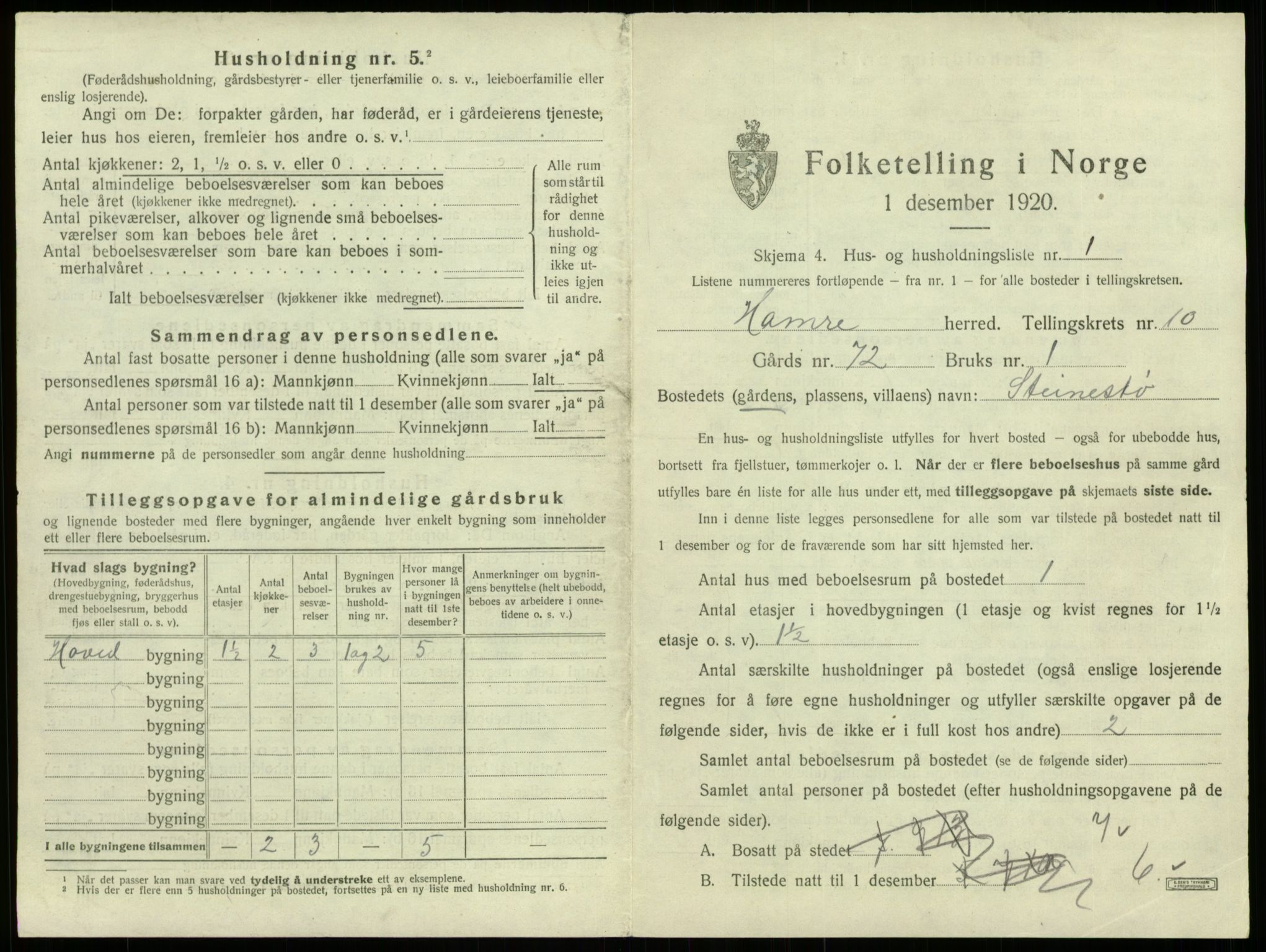 SAB, 1920 census for Hamre, 1920, p. 891