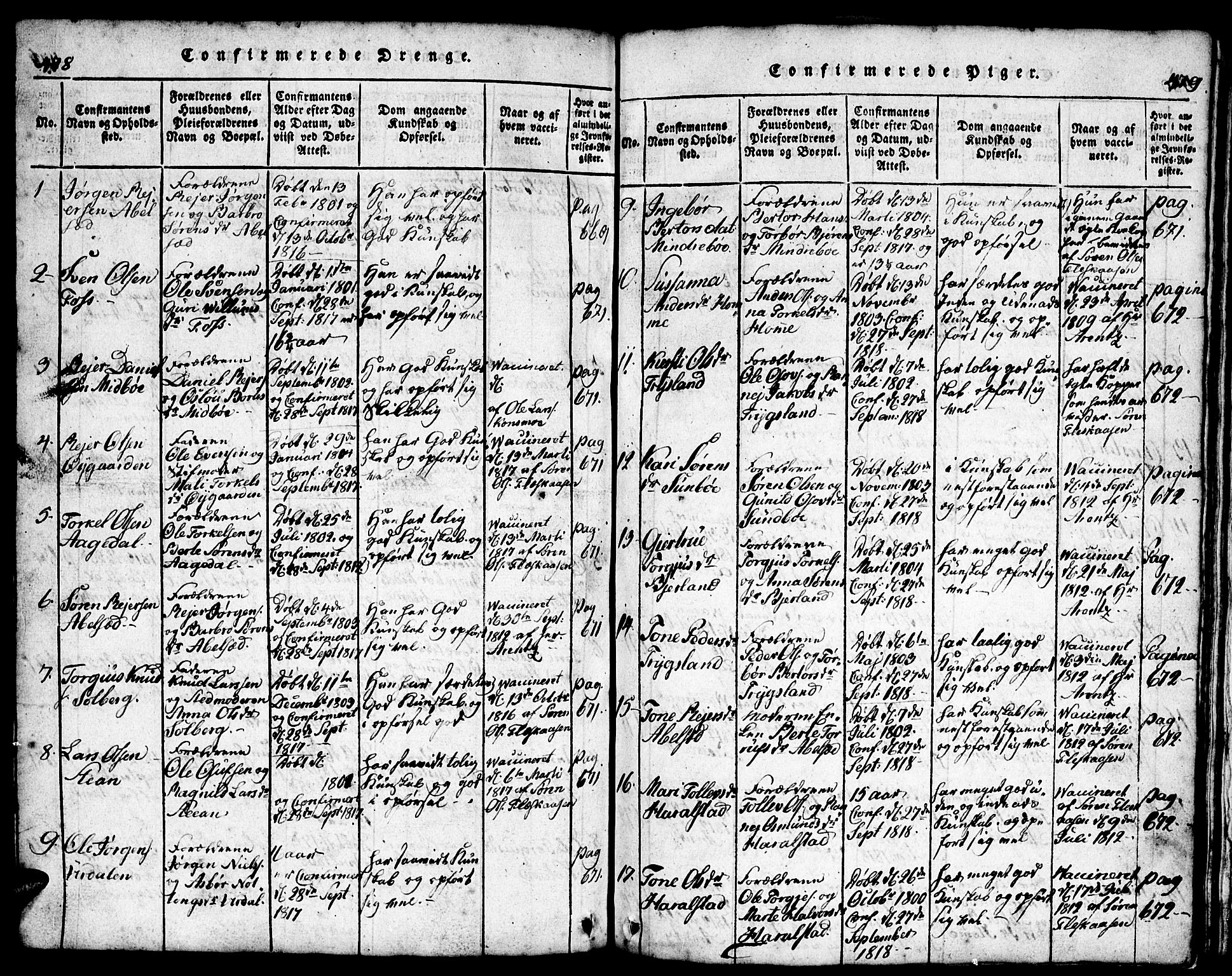 Bjelland sokneprestkontor, SAK/1111-0005/F/Fb/Fba/L0003: Parish register (copy) no. B 3, 1816-1870, p. 478-479