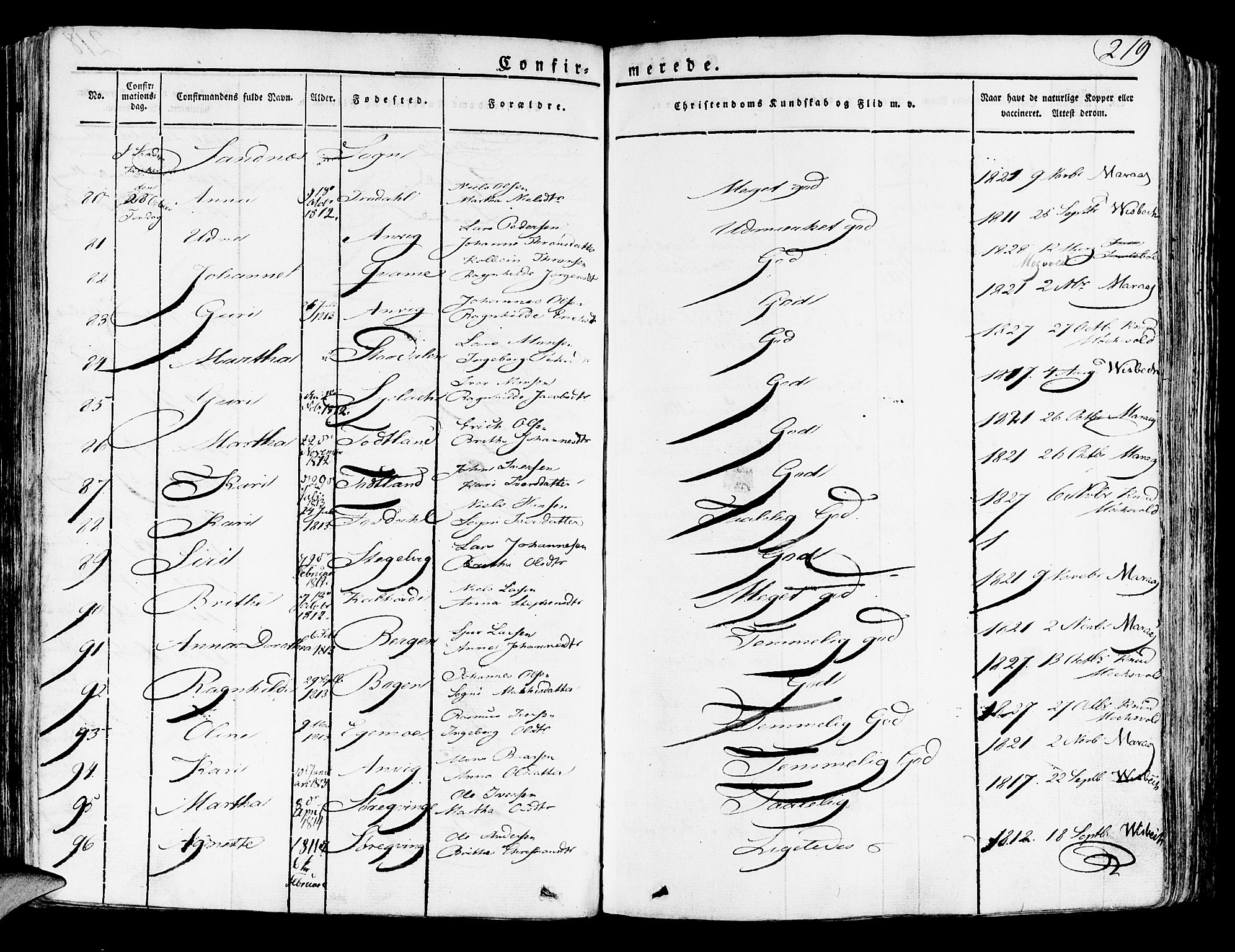 Lindås Sokneprestembete, SAB/A-76701/H/Haa: Parish register (official) no. A 8, 1823-1836, p. 219