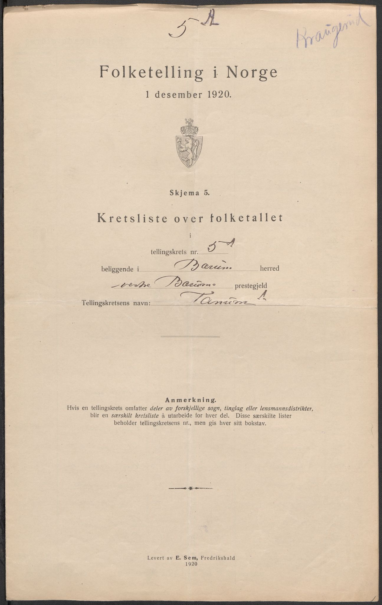 SAO, 1920 census for Bærum, 1920, p. 18