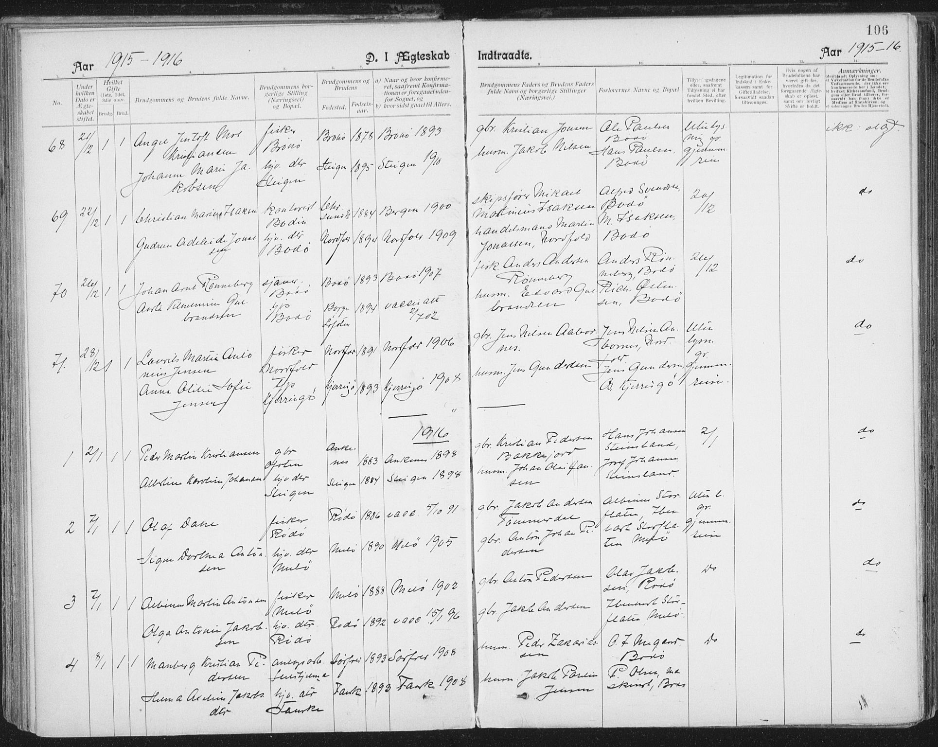 Ministerialprotokoller, klokkerbøker og fødselsregistre - Nordland, SAT/A-1459/801/L0012: Parish register (official) no. 801A12, 1900-1916, p. 106
