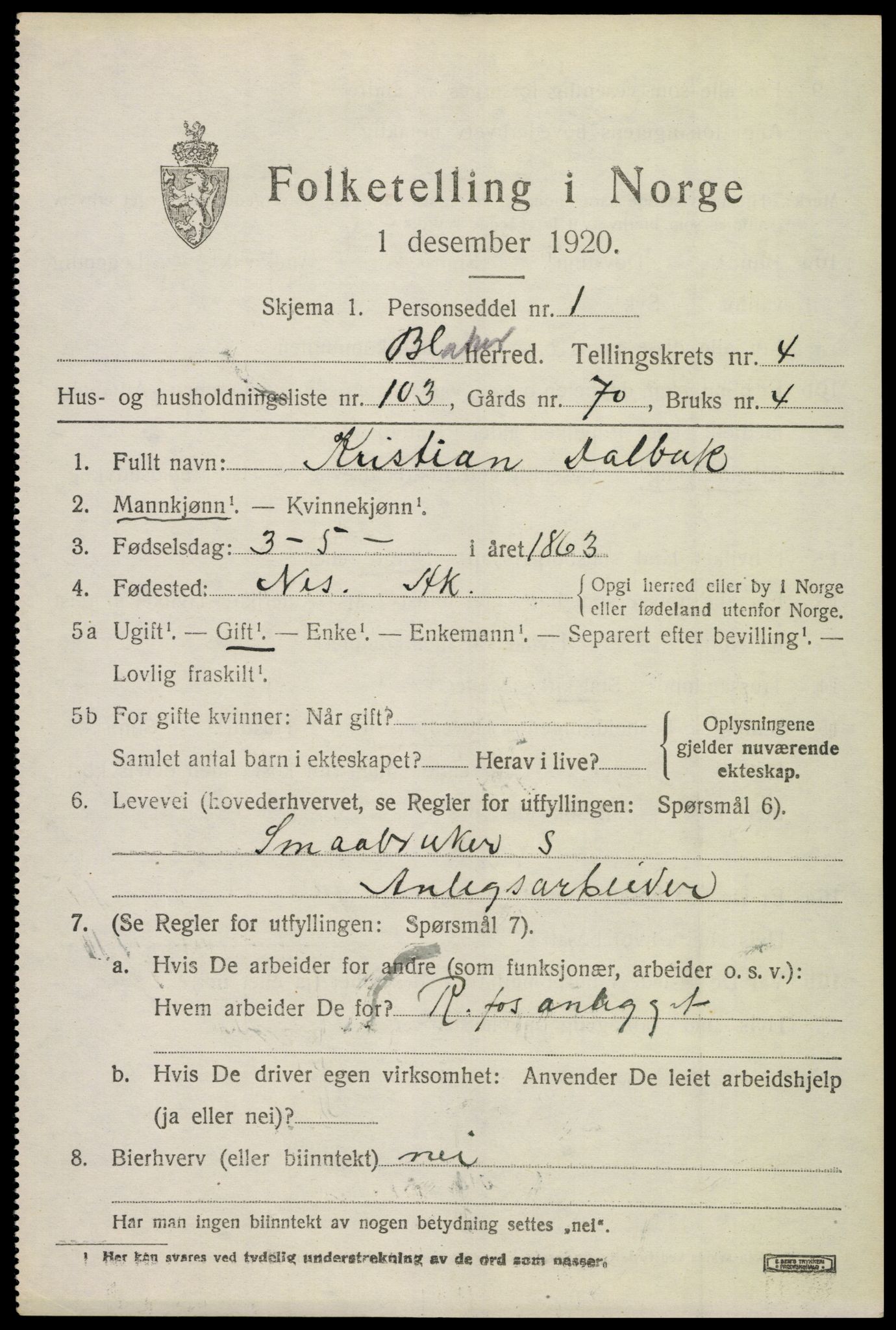 SAO, 1920 census for Blaker, 1920, p. 4427