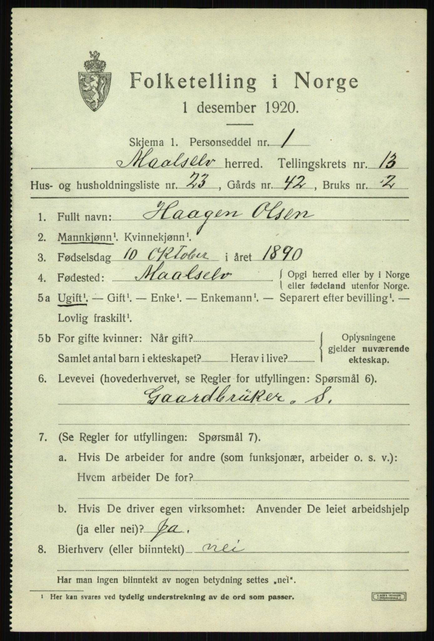 SATØ, 1920 census for Målselv, 1920, p. 7003