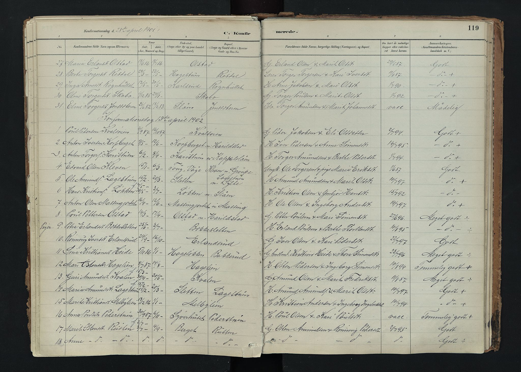 Nord-Fron prestekontor, AV/SAH-PREST-080/H/Ha/Haa/L0005: Parish register (official) no. 5, 1884-1914, p. 119