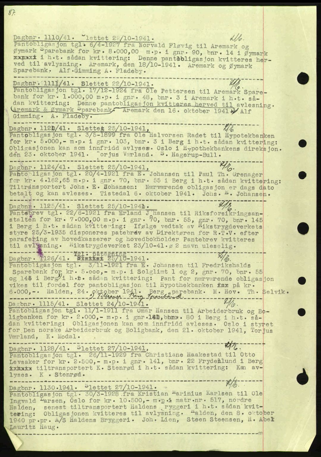 Idd og Marker sorenskriveri, AV/SAO-A-10283/G/Gb/Gbc/L0002: Mortgage book no. B4-9a, 1939-1945, Diary no: : 1110/1941