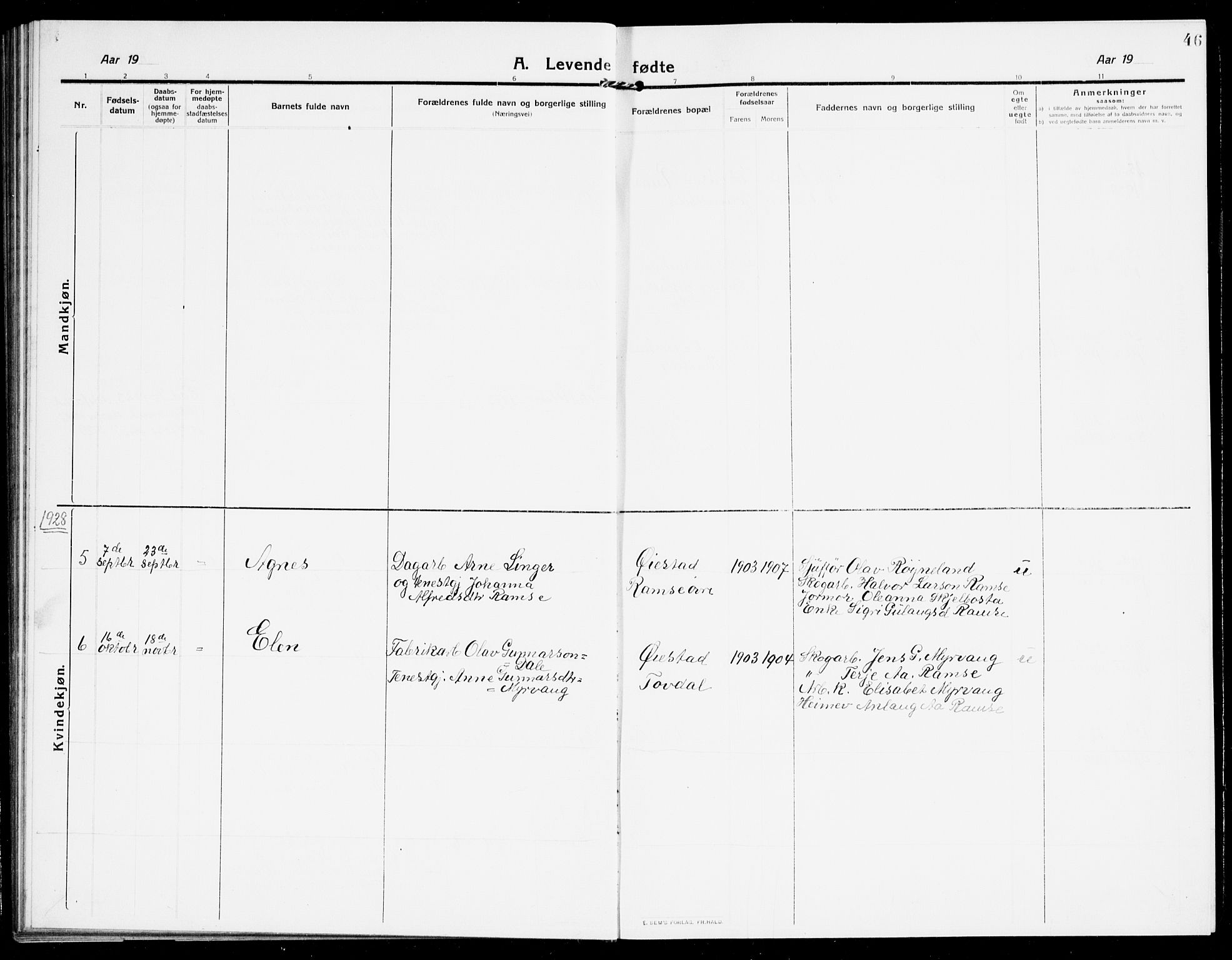 Åmli sokneprestkontor, AV/SAK-1111-0050/F/Fb/Fbb/L0003: Parish register (copy) no. B 3, 1906-1941, p. 46