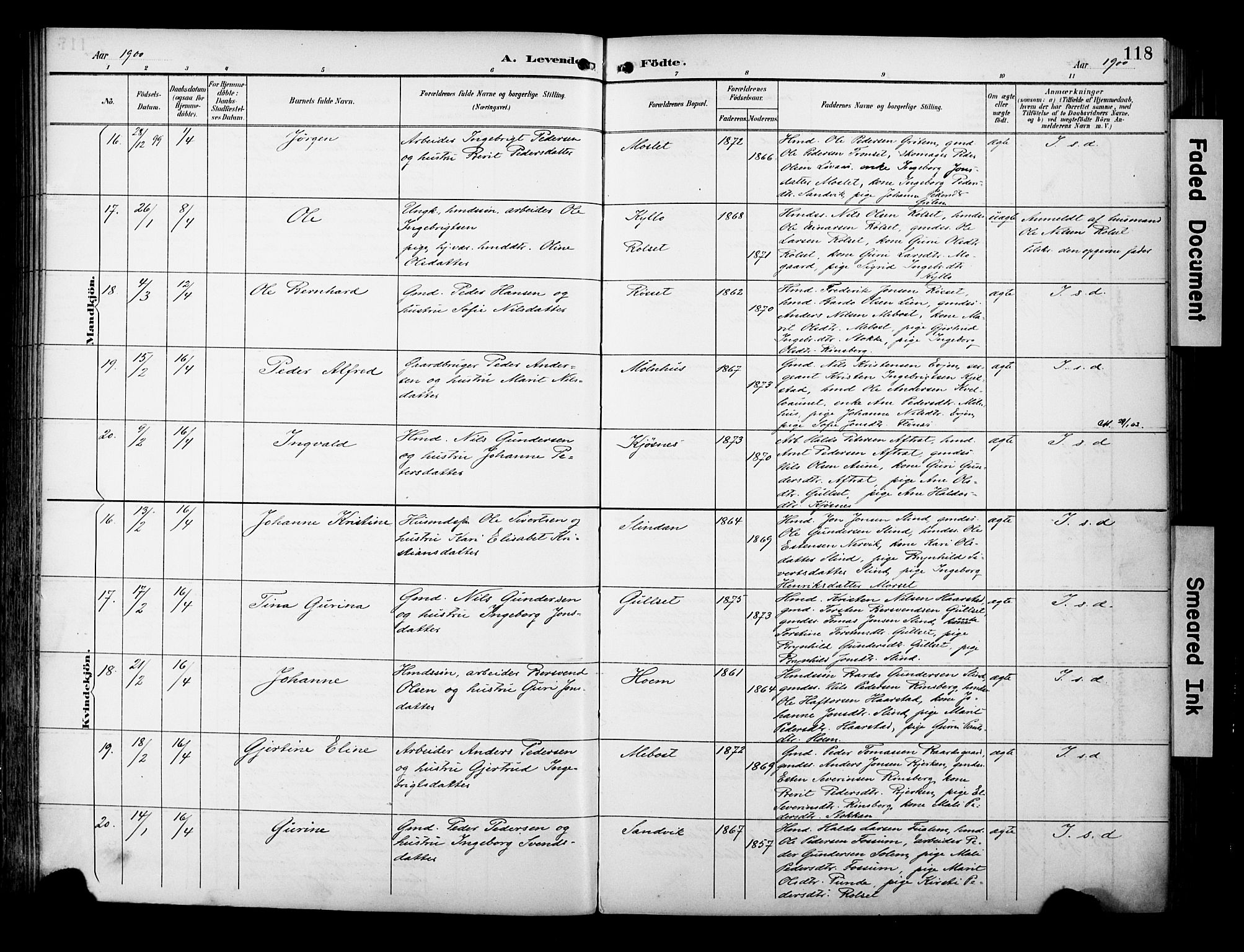 Ministerialprotokoller, klokkerbøker og fødselsregistre - Sør-Trøndelag, AV/SAT-A-1456/695/L1149: Parish register (official) no. 695A09, 1891-1902, p. 118