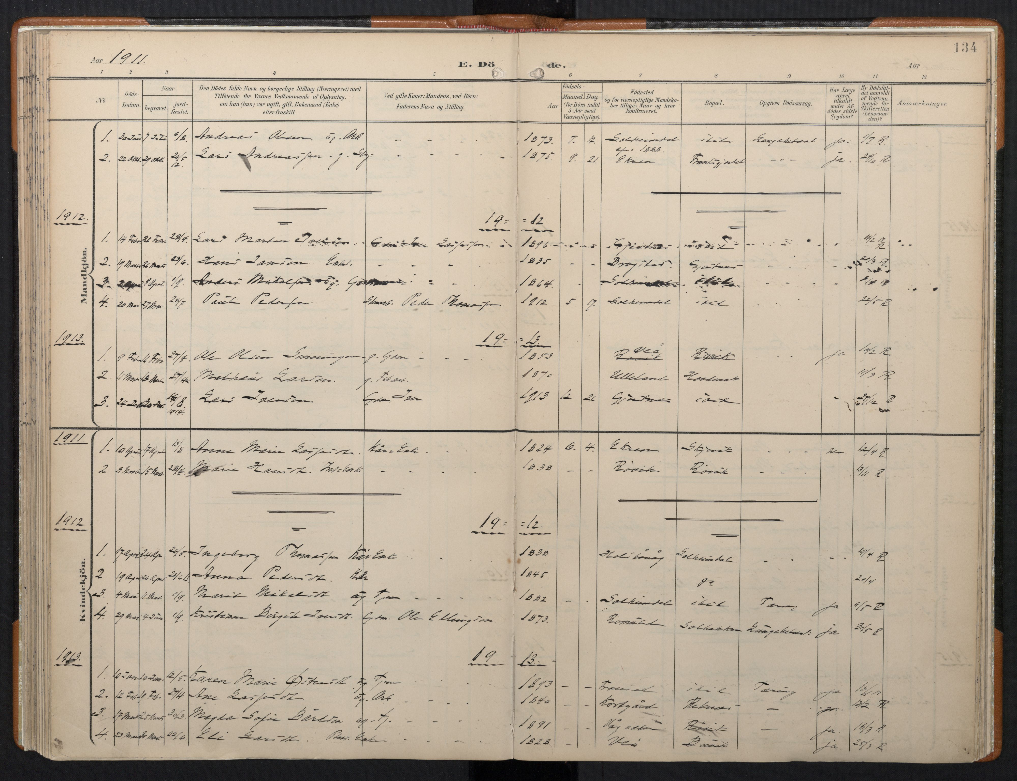 Ministerialprotokoller, klokkerbøker og fødselsregistre - Møre og Romsdal, SAT/A-1454/556/L0676: Parish register (official) no. 556A01, 1899-1966, p. 134