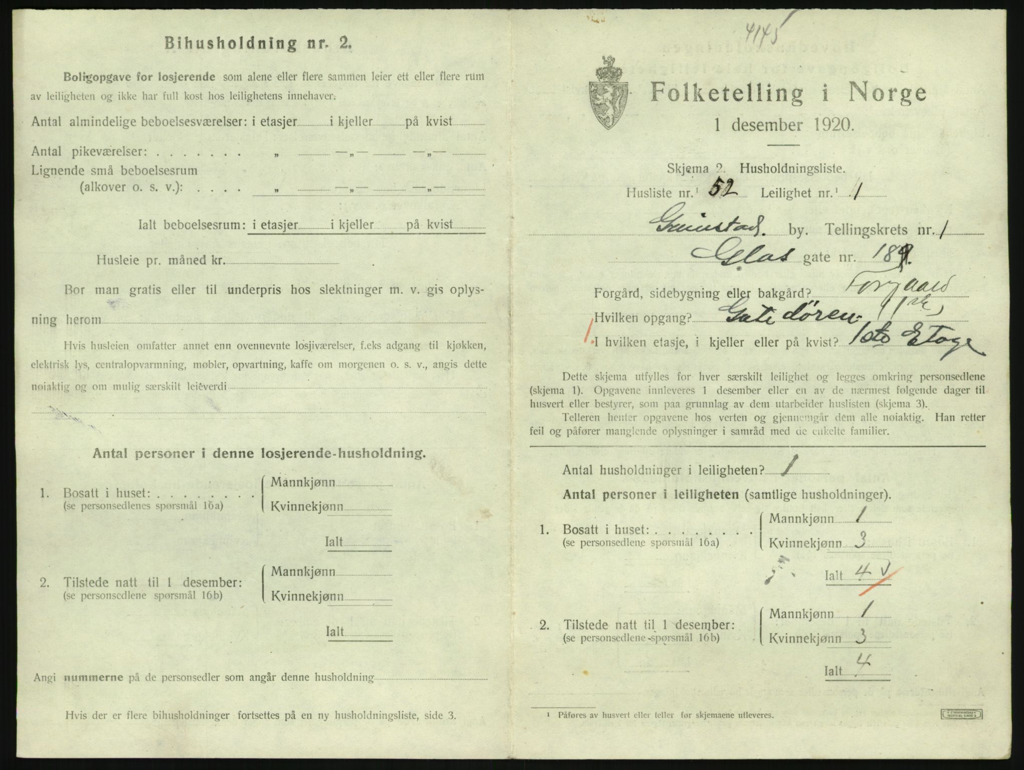 SAK, 1920 census for Grimstad, 1920, p. 1125