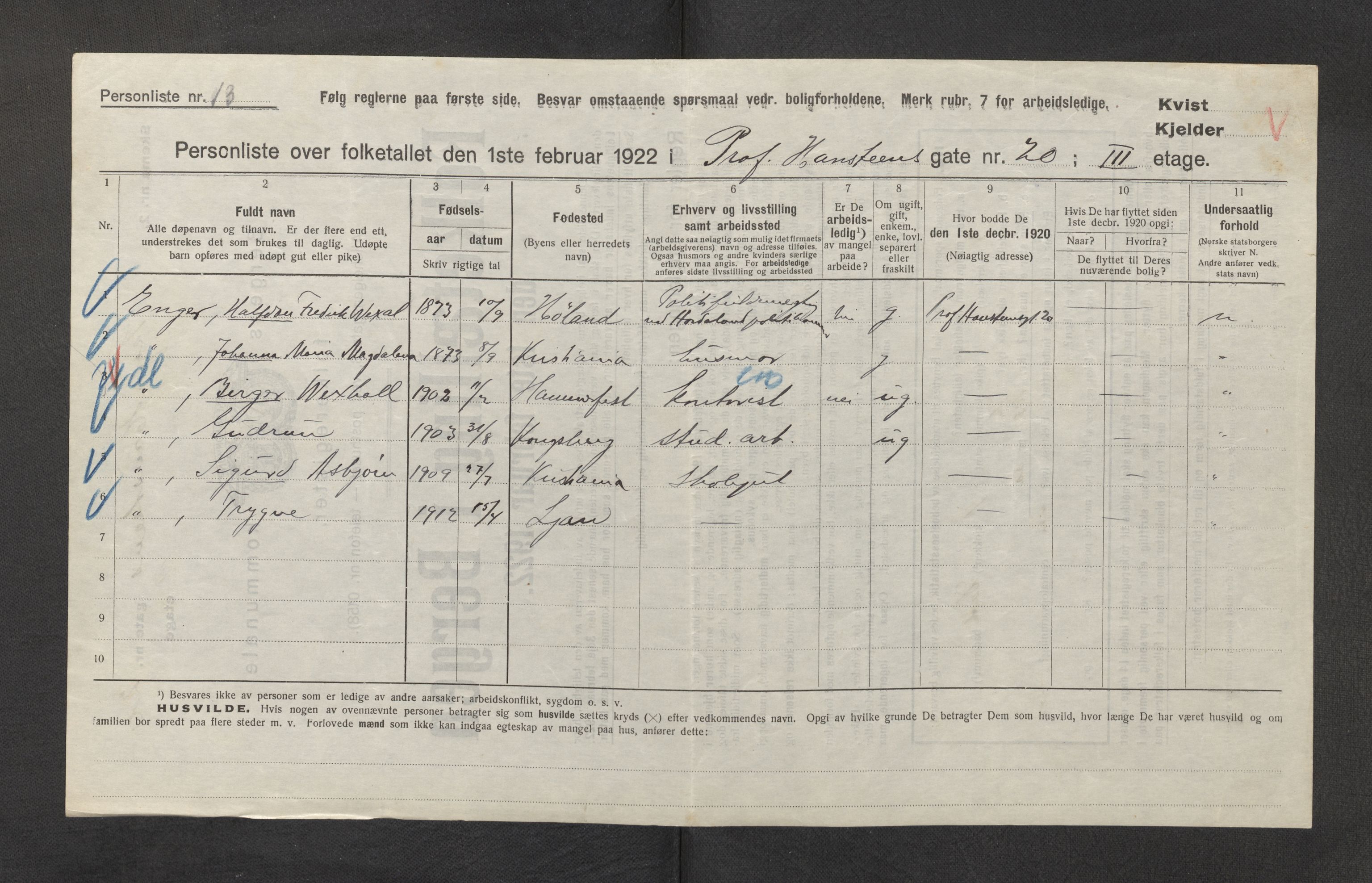 SAB, Municipal Census 1922 for Bergen, 1922, p. 31883