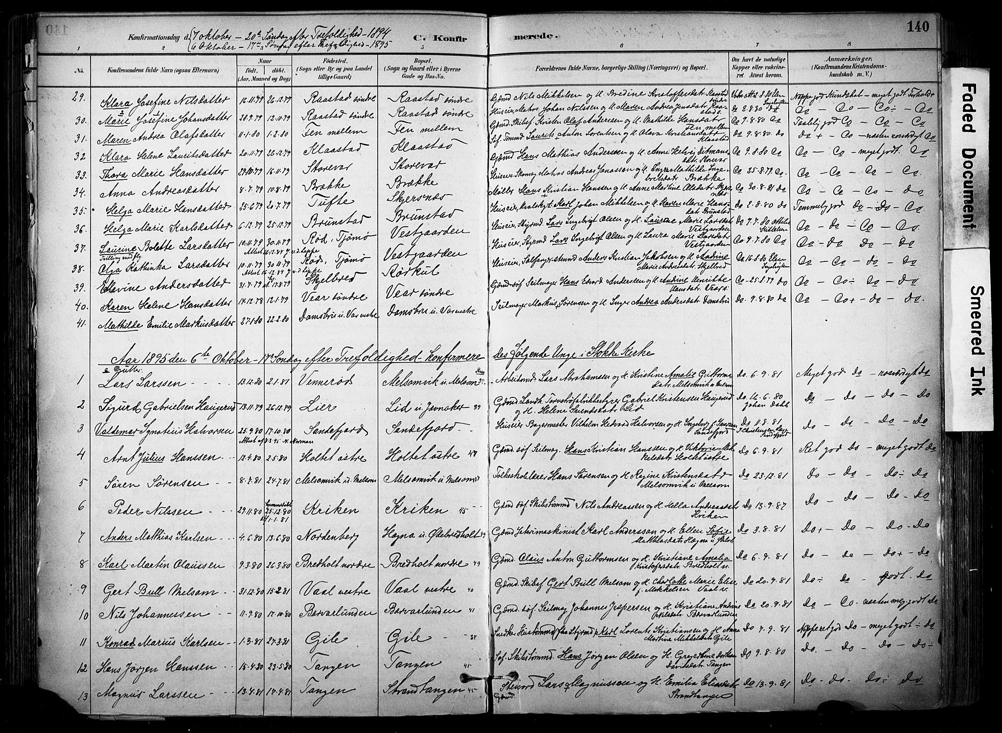 Stokke kirkebøker, SAKO/A-320/F/Fa/L0010: Parish register (official) no. I 10, 1884-1903, p. 140