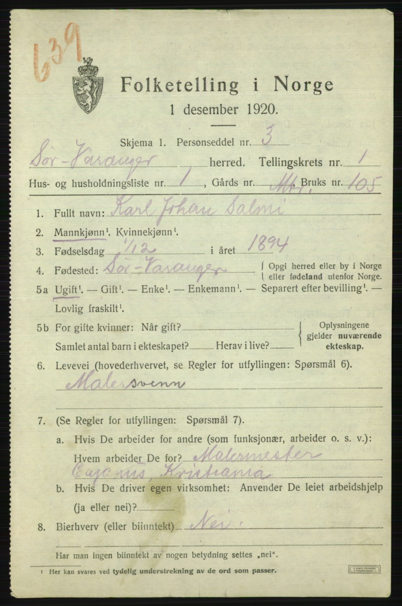 SATØ, 1920 census for Sør-Varanger, 1920, p. 1398