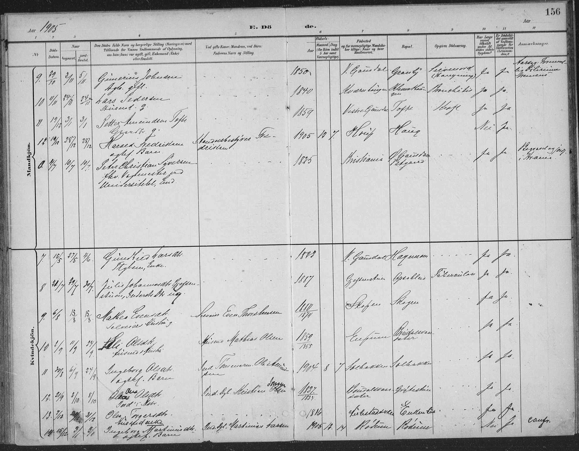 Østre Gausdal prestekontor, SAH/PREST-092/H/Ha/Haa/L0004: Parish register (official) no. 4, 1898-1914, p. 156