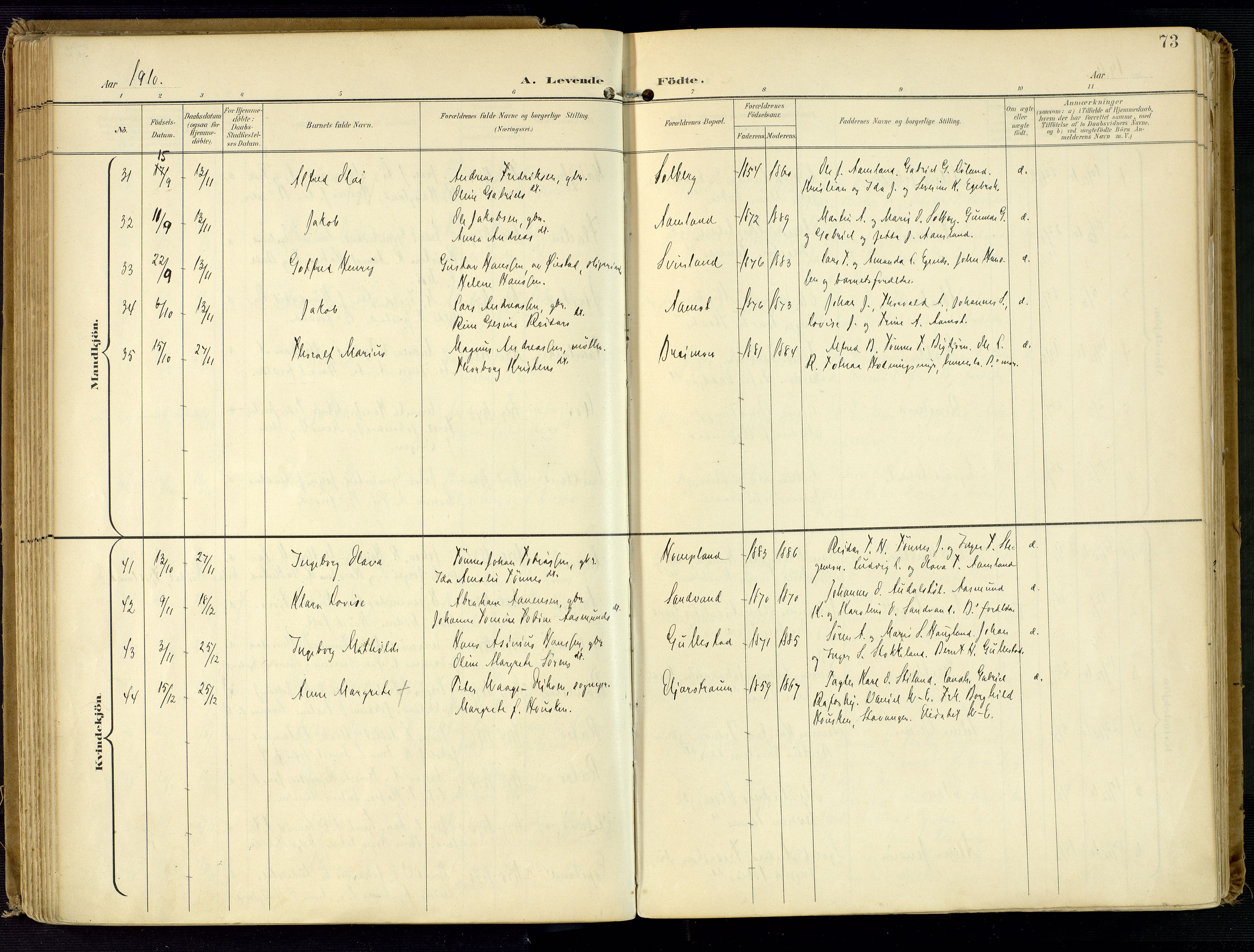 Kvinesdal sokneprestkontor, SAK/1111-0026/F/Fa/Fab/L0009: Parish register (official) no. A 9, 1898-1915, p. 73