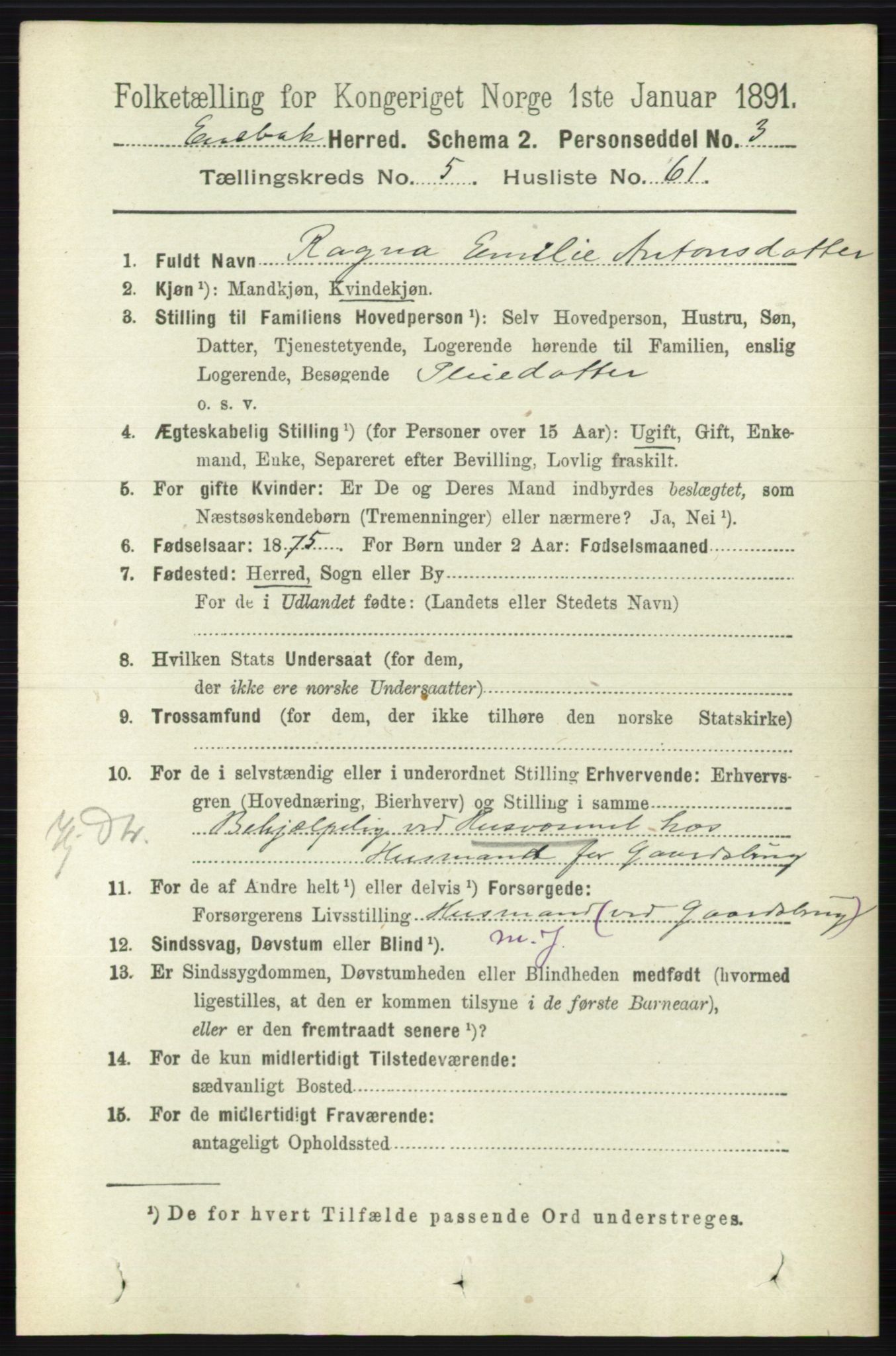RA, 1891 census for 0229 Enebakk, 1891, p. 2362